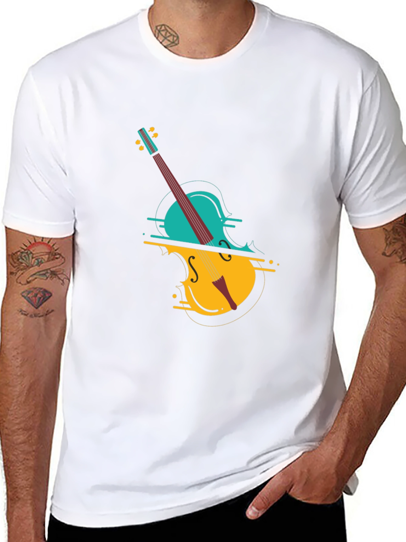 Abstract Cello Graphic Tee - Modern Musical Style