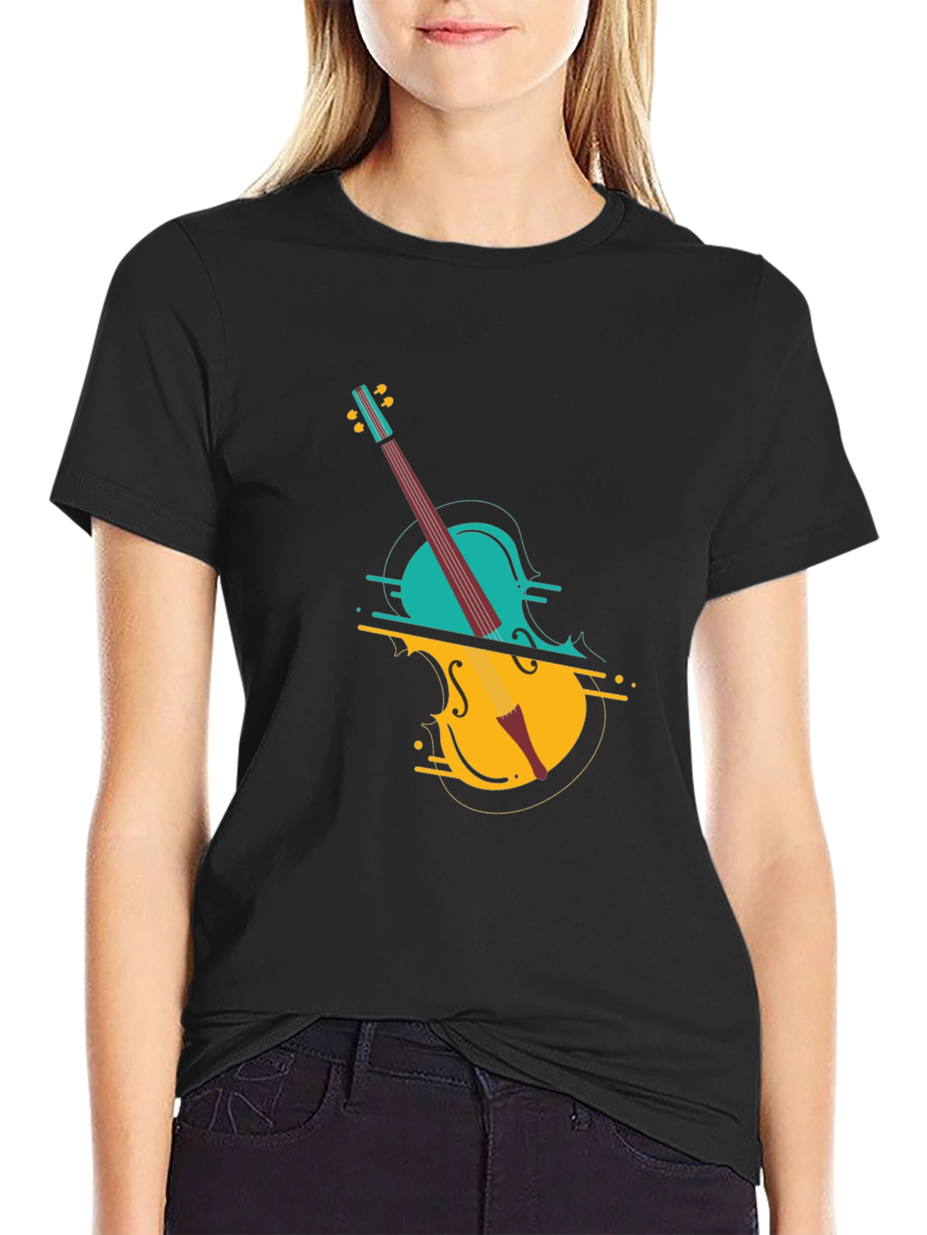 Abstract Cello Graphic Tee - Modern Musical Style