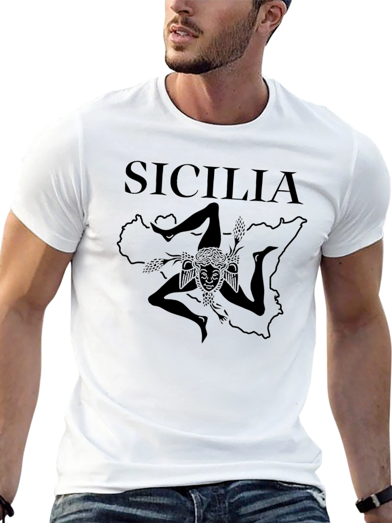 Sicilia T-Shirt Trinacria Symbol Black Tee