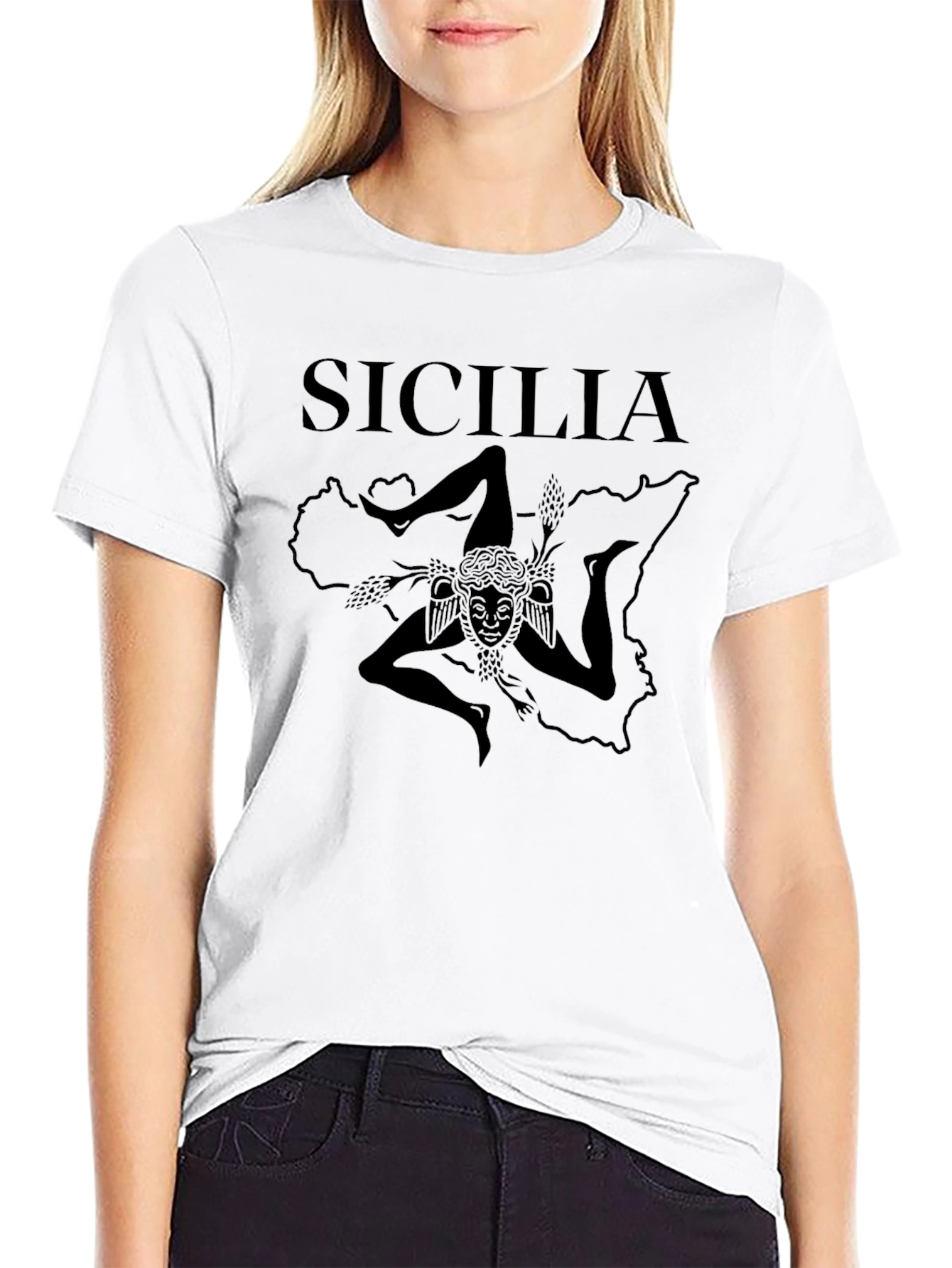 Sicilia T-Shirt Trinacria Symbol Black Tee