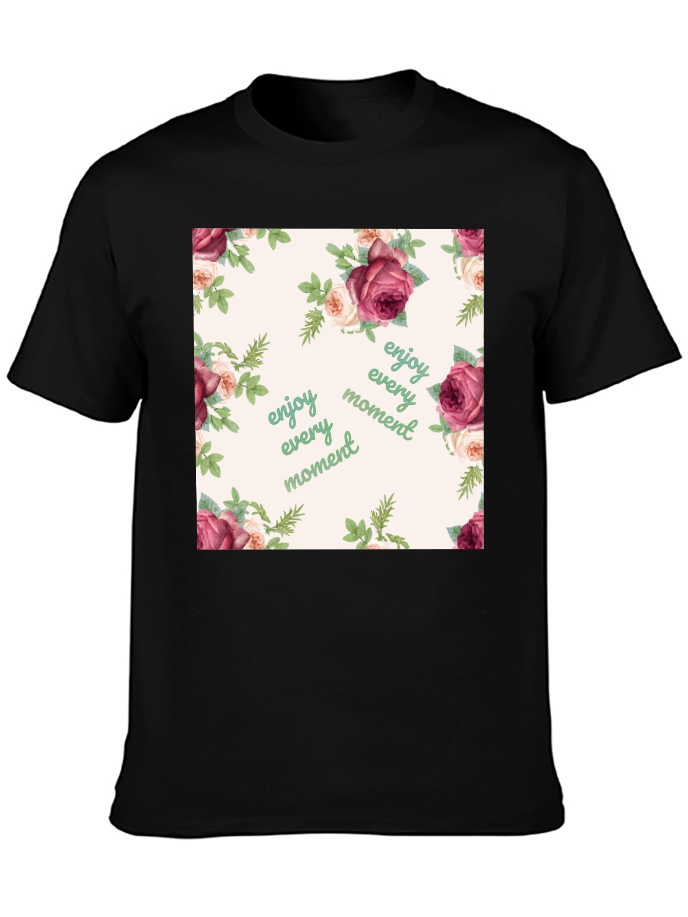 Floral Enjoy Every Moment Black T-Shirt