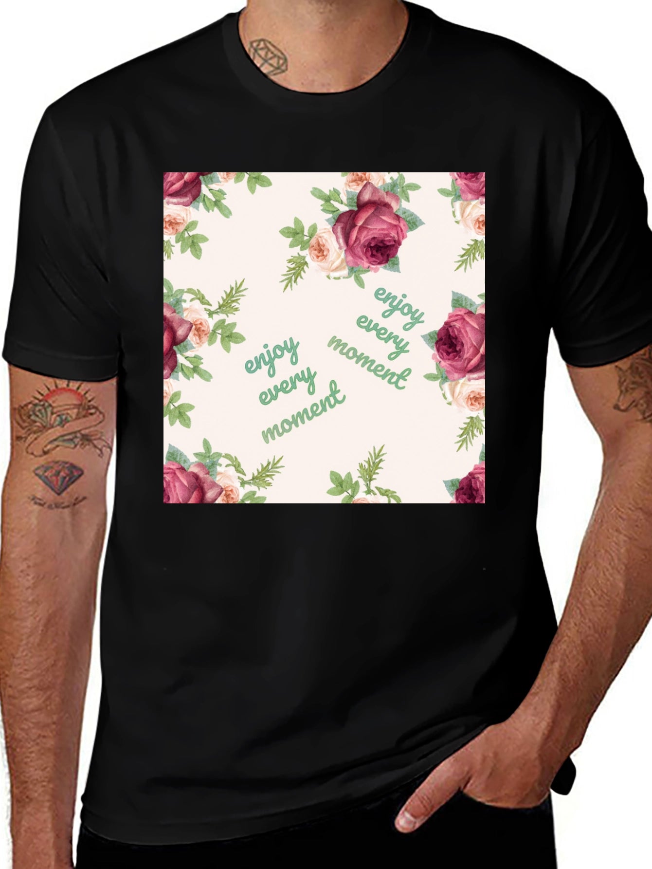 Floral Enjoy Every Moment Black T-Shirt