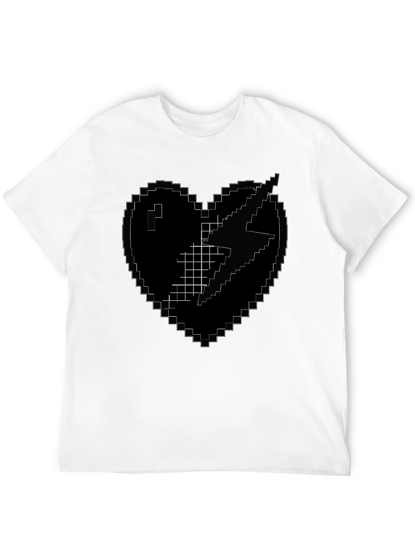 Pixel Heart Lightning Bolt Black T-Shirt