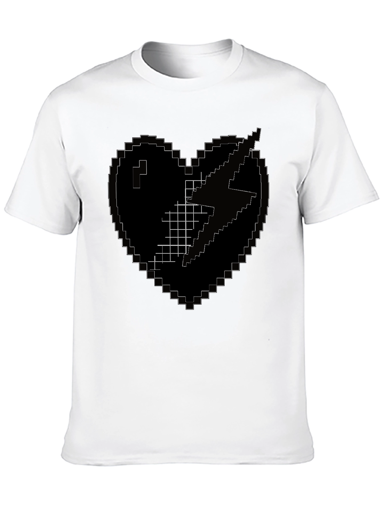 Pixel Heart Lightning Bolt Black T-Shirt