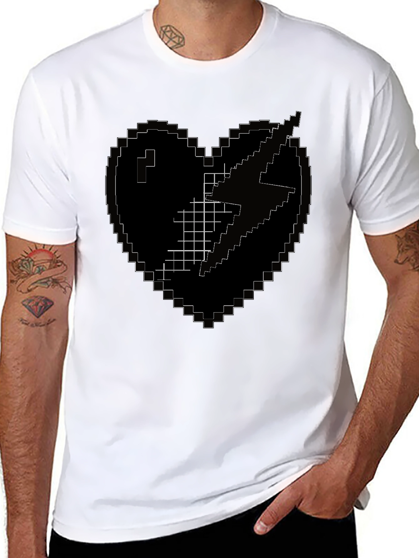 Pixel Heart Lightning Bolt Black T-Shirt