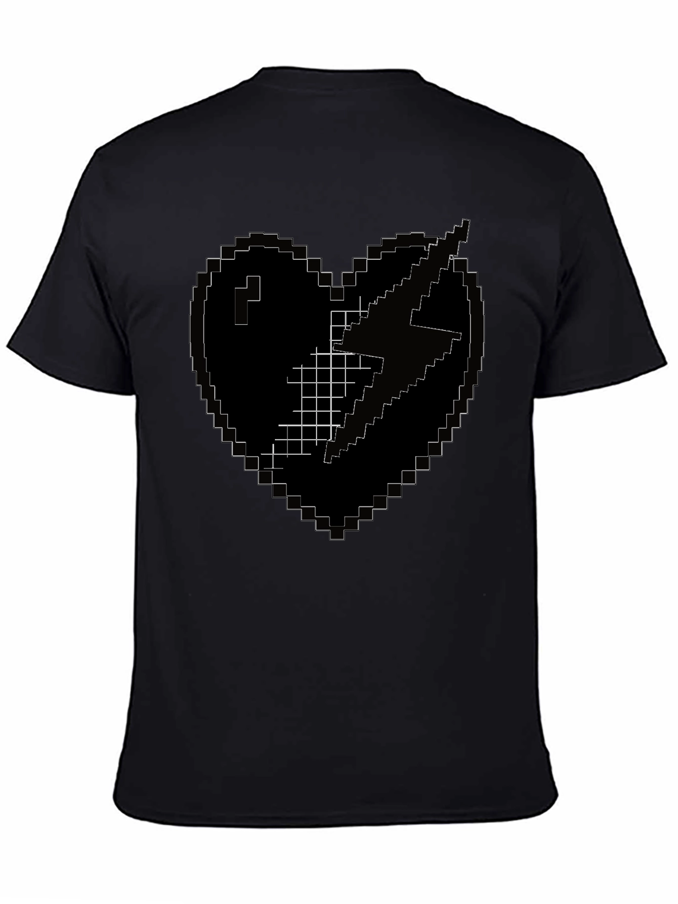 Pixel Heart Lightning Bolt Black T-Shirt