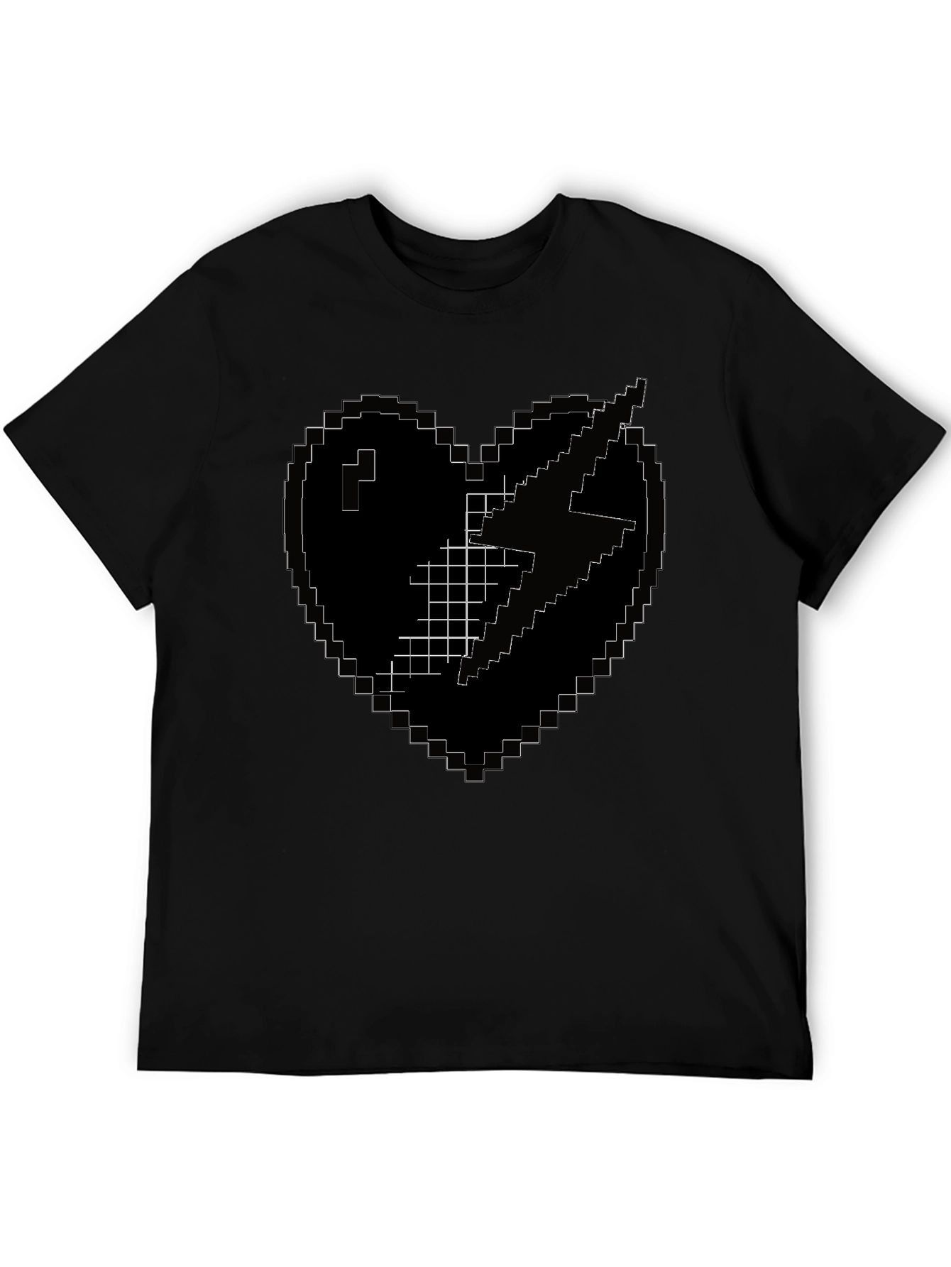 Pixel Heart Lightning Bolt Black T-Shirt