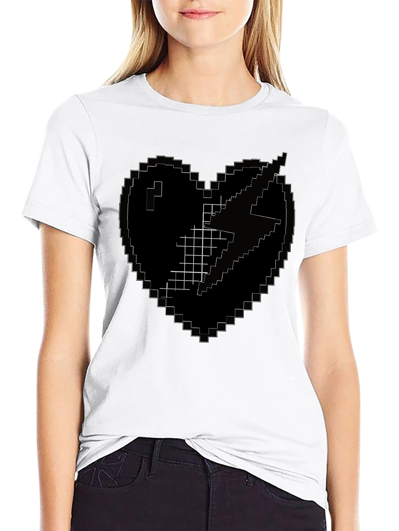 Pixel Heart Lightning Bolt Black T-Shirt