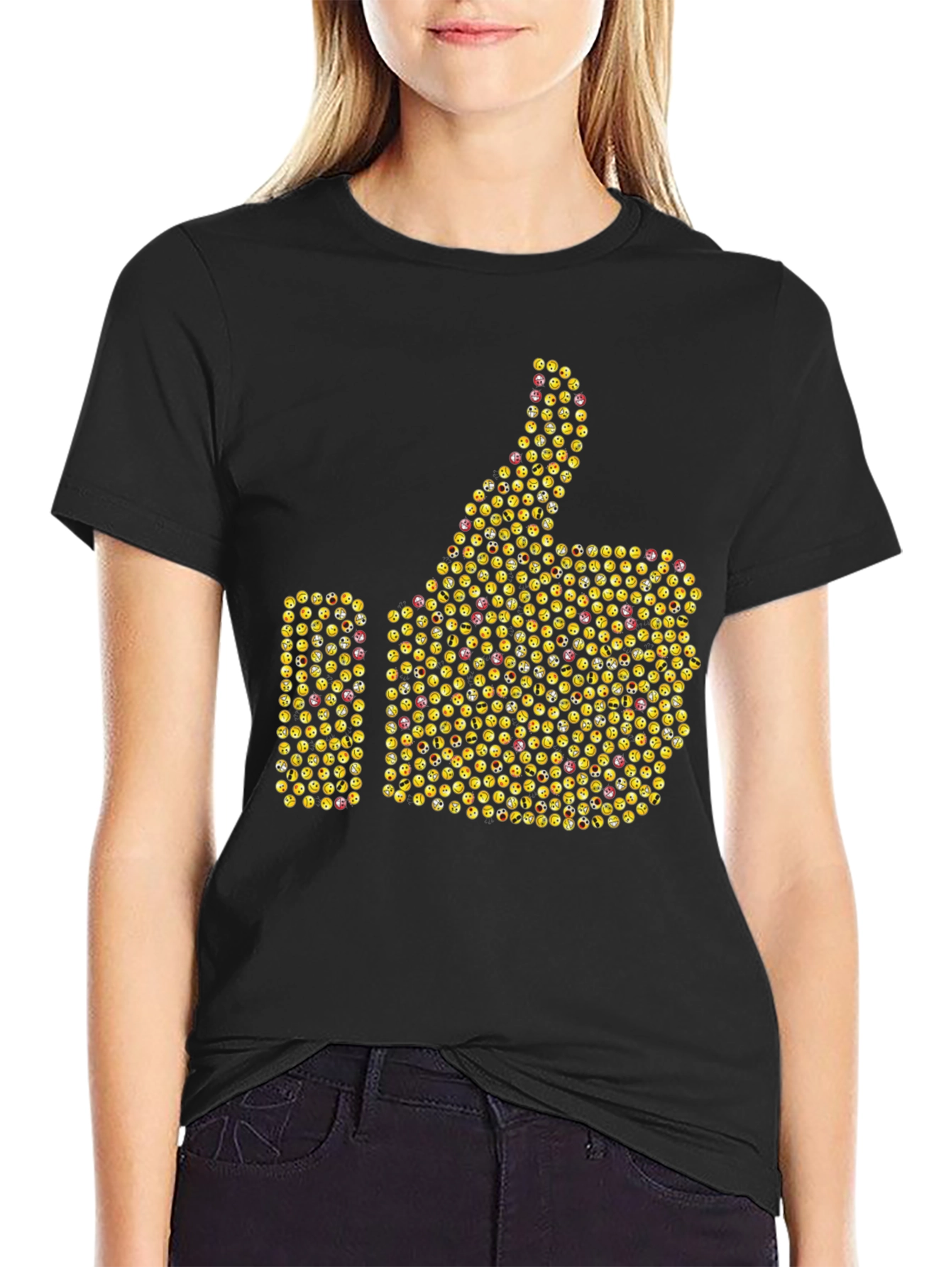 Emoji Thumbs Up Graphic T-Shirt - Black