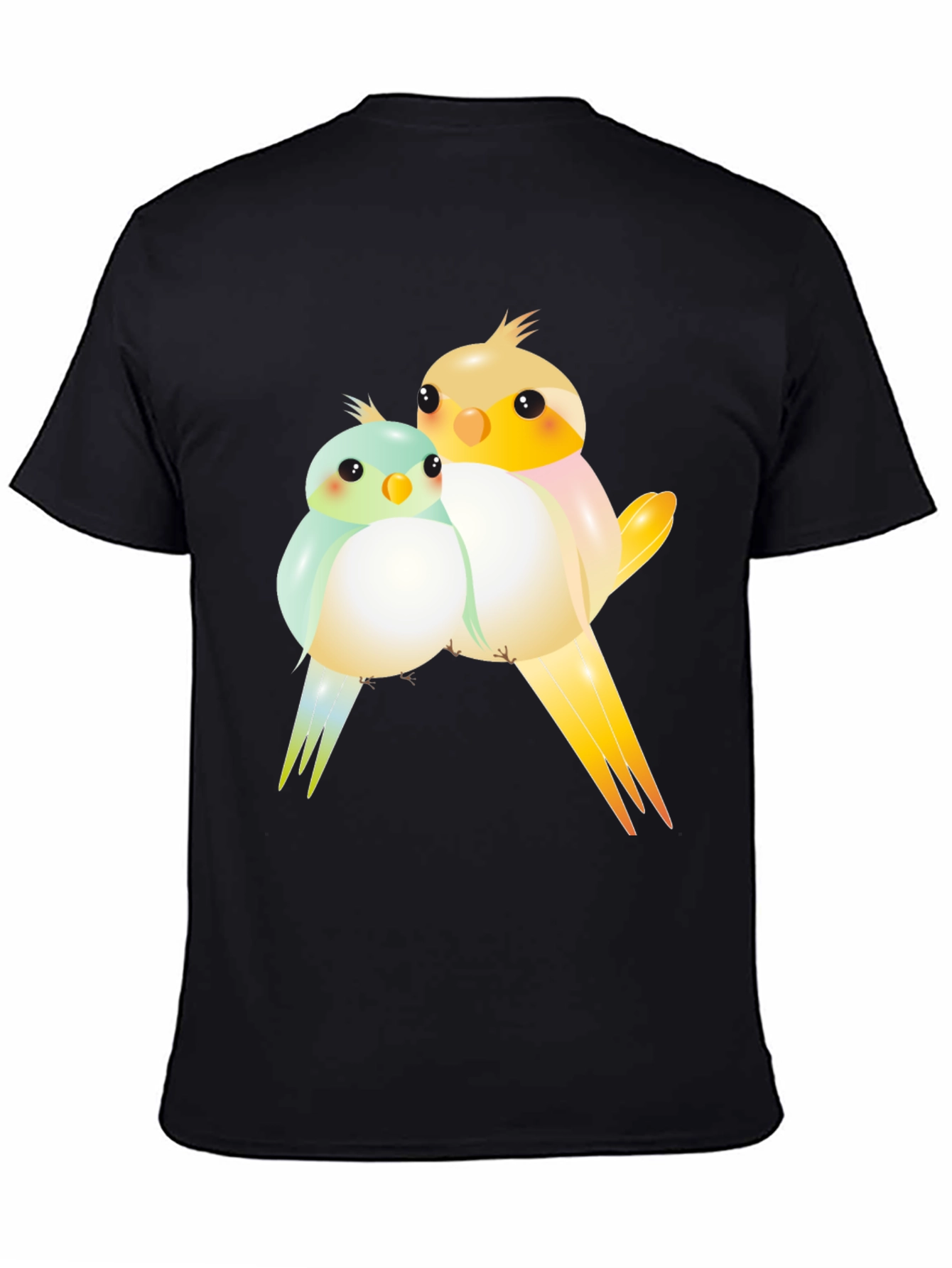 Cute Birdie Couple Graphic Black T-Shirt