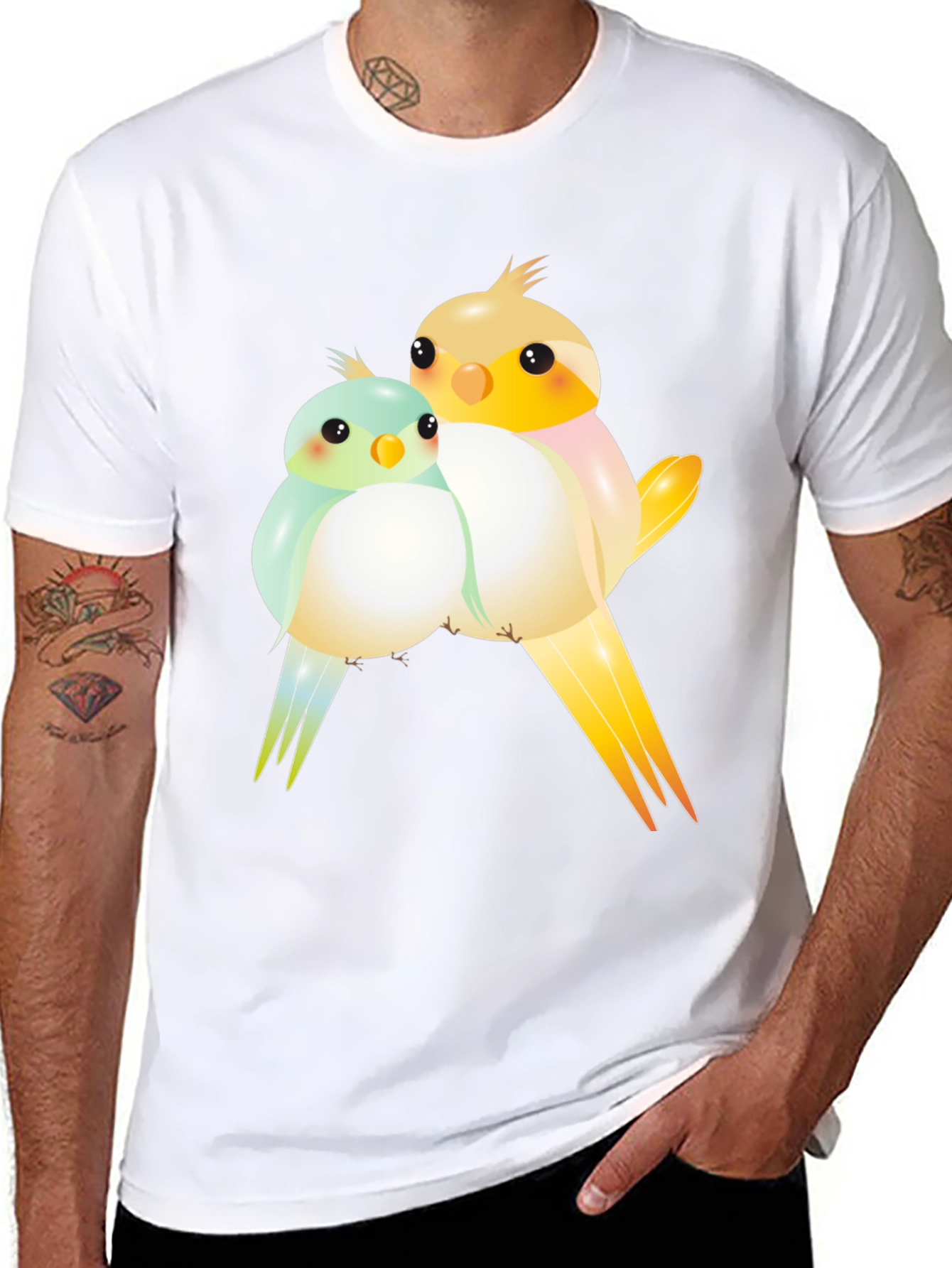 Cute Birdie Couple Graphic Black T-Shirt