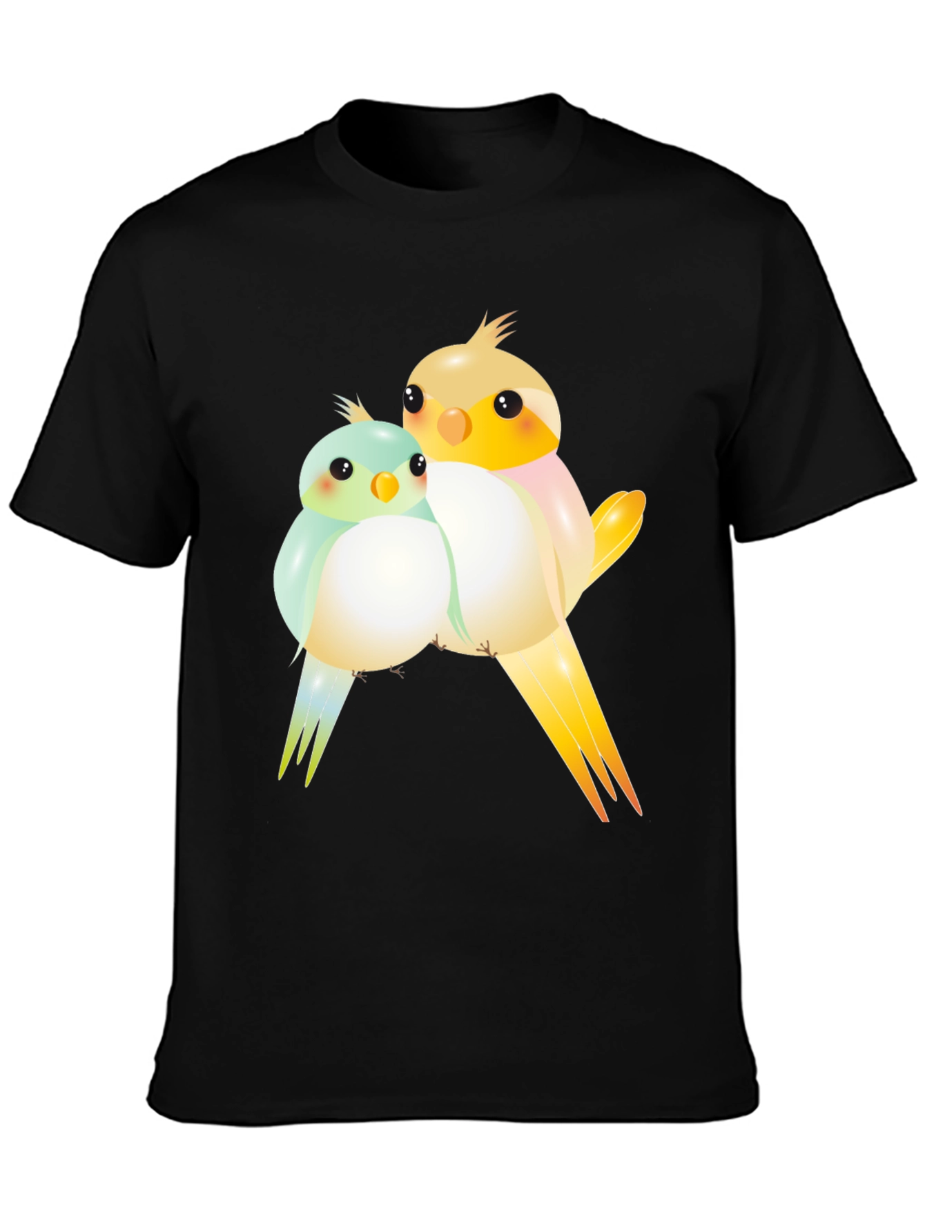 Cute Birdie Couple Graphic Black T-Shirt