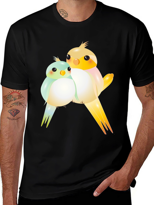 Cute Birdie Couple Graphic Black T-Shirt