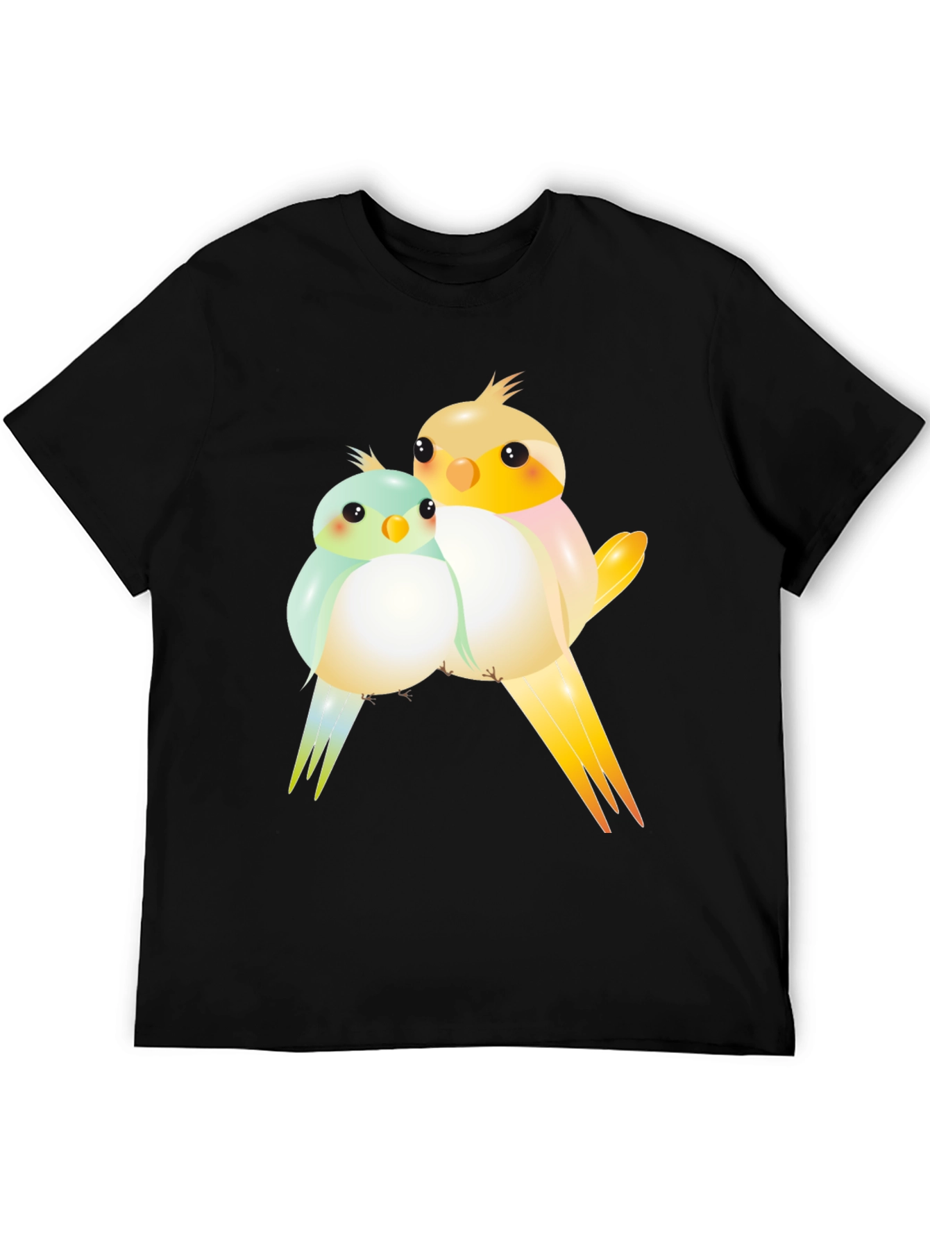 Cute Birdie Couple Graphic Black T-Shirt
