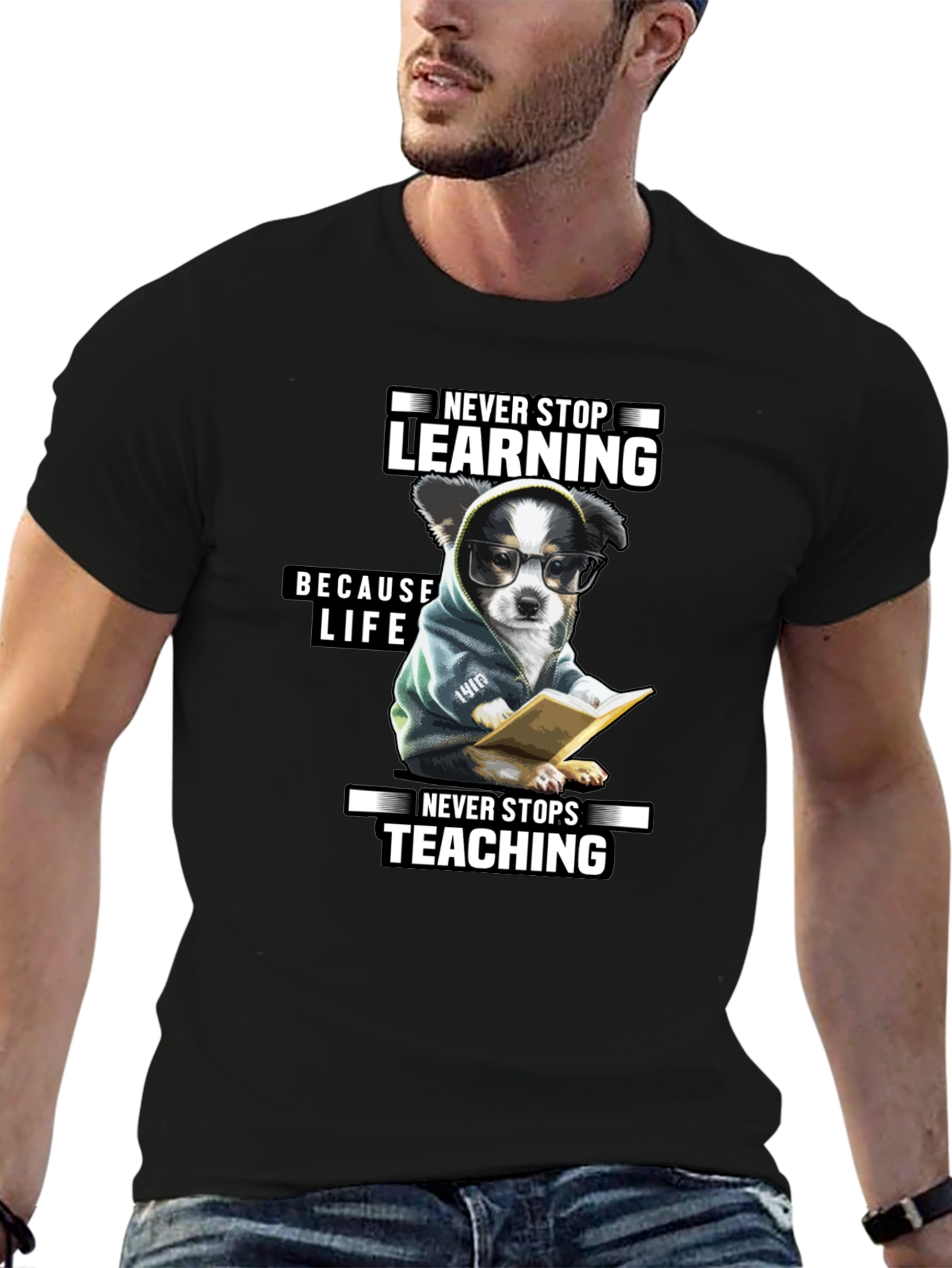 Never Stop Learning T-Shirt - Unisex Black Tee