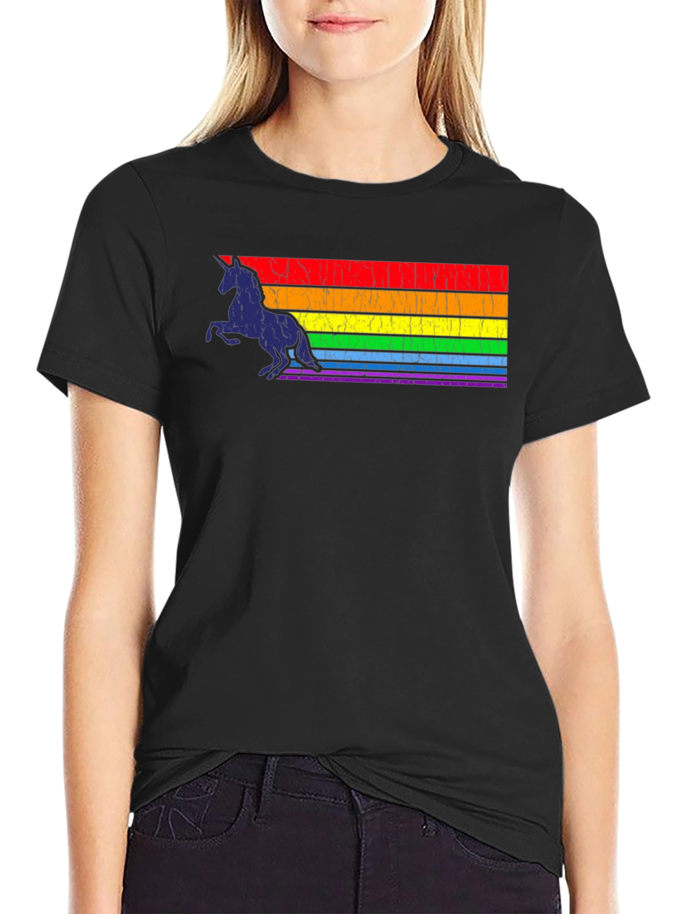 Rainbow Unicorn Black T-Shirt