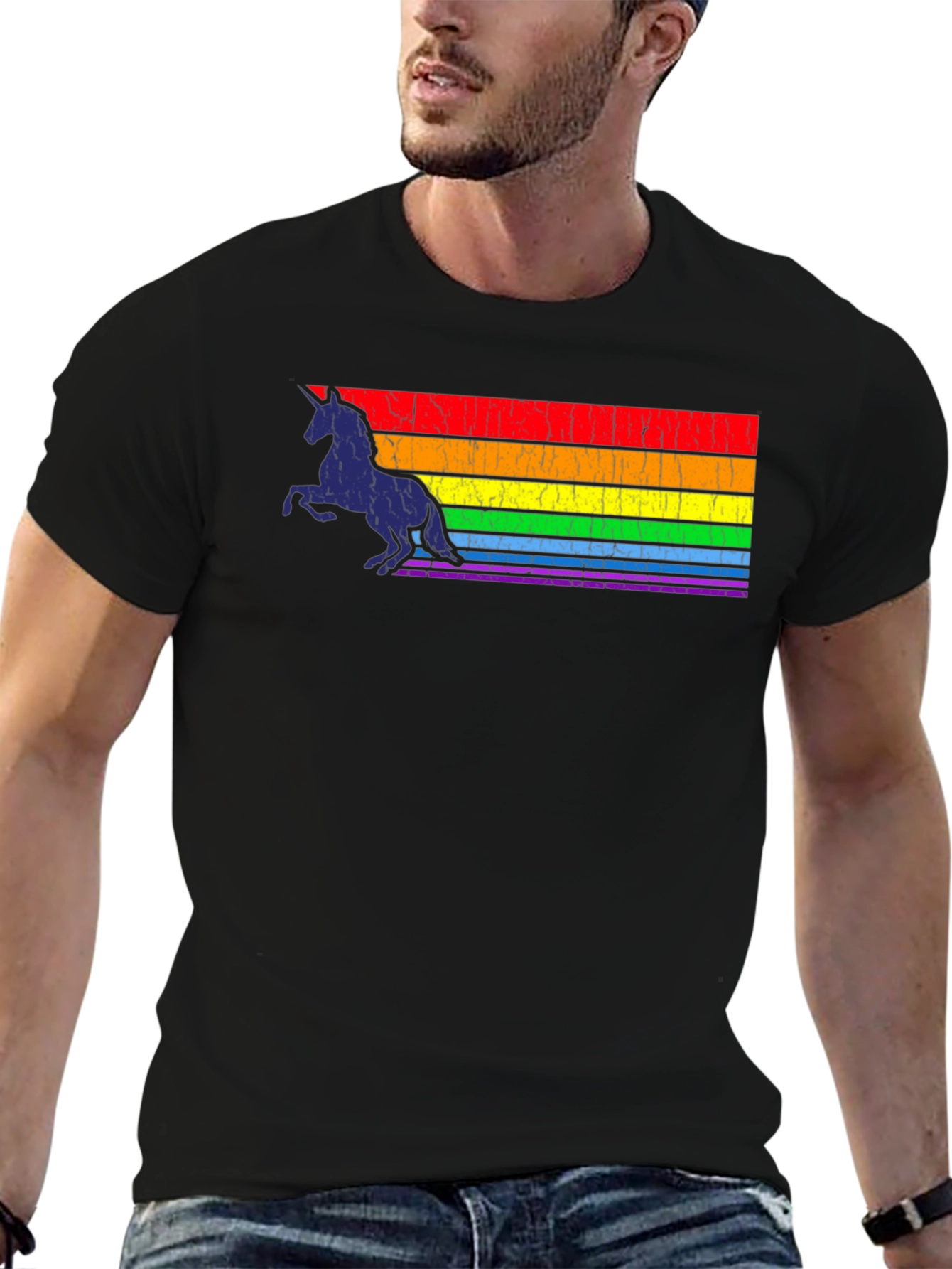 Rainbow Unicorn Black T-Shirt