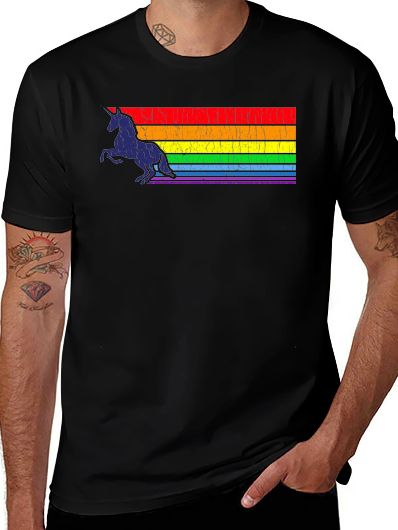 Rainbow Unicorn Black T-Shirt