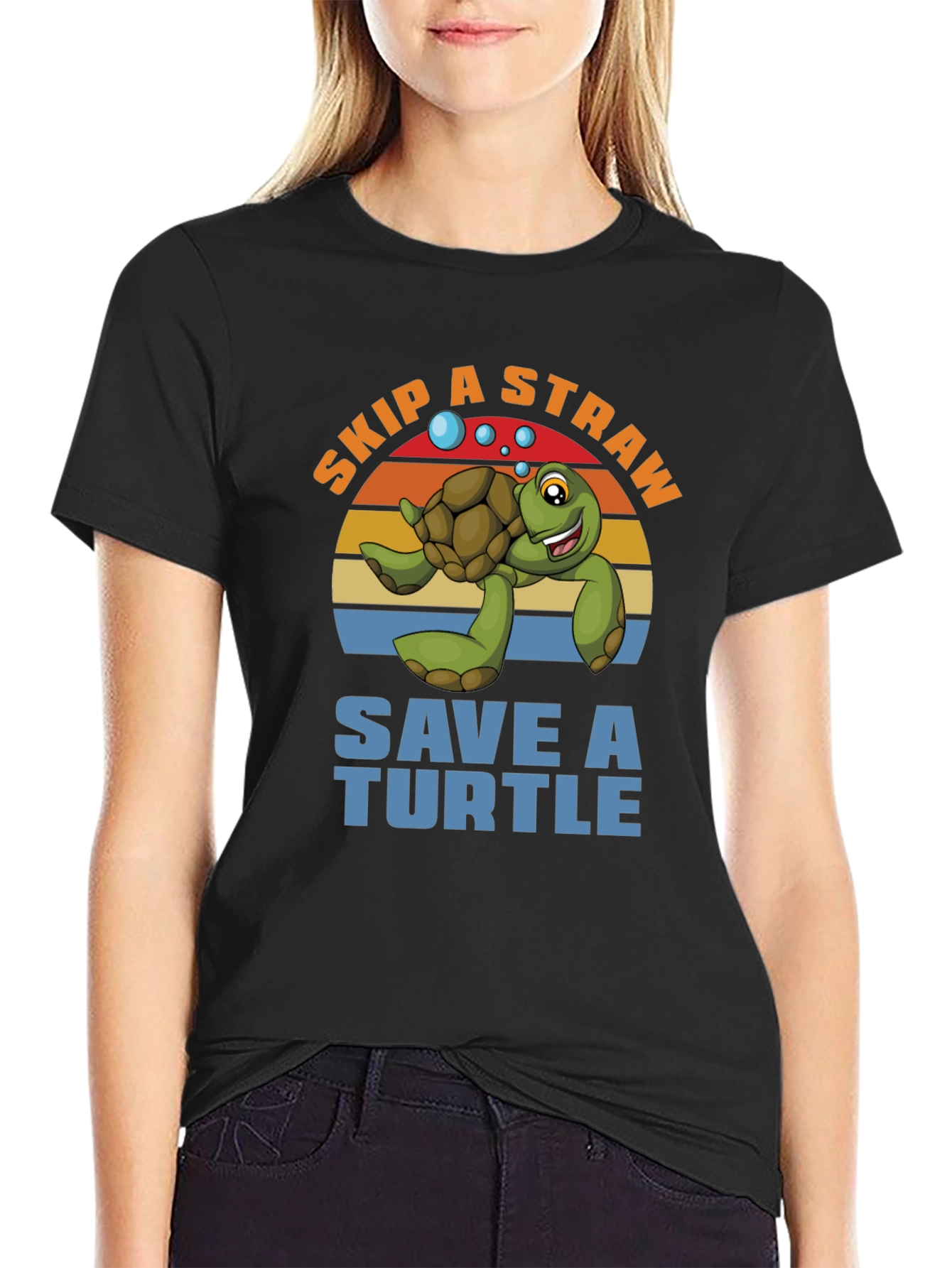 Skip a Straw Save a Turtle Graphic T-Shirt
