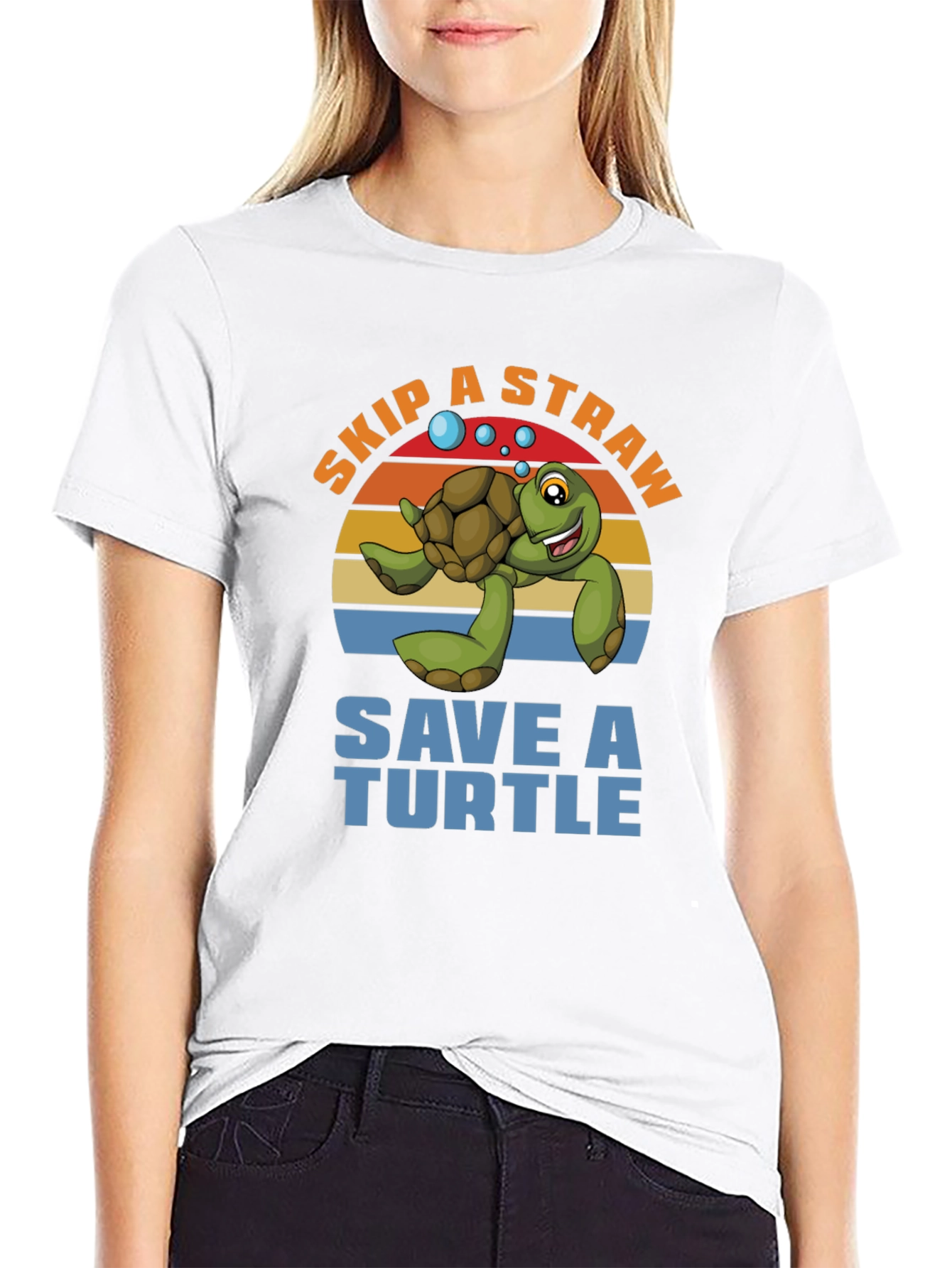 Skip a Straw Save a Turtle Graphic T-Shirt