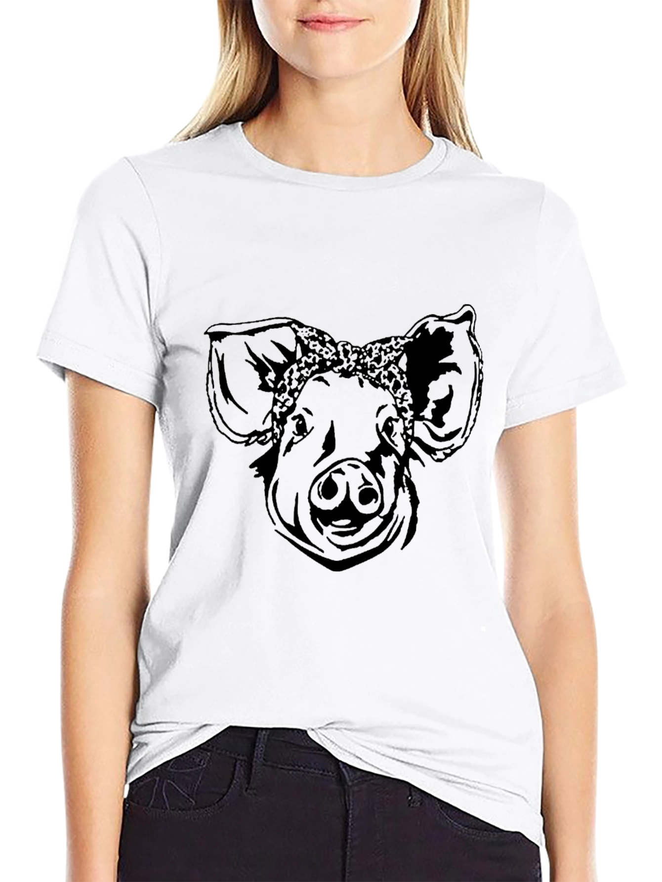 Pig Bandana Graphic T-Shirt - Black