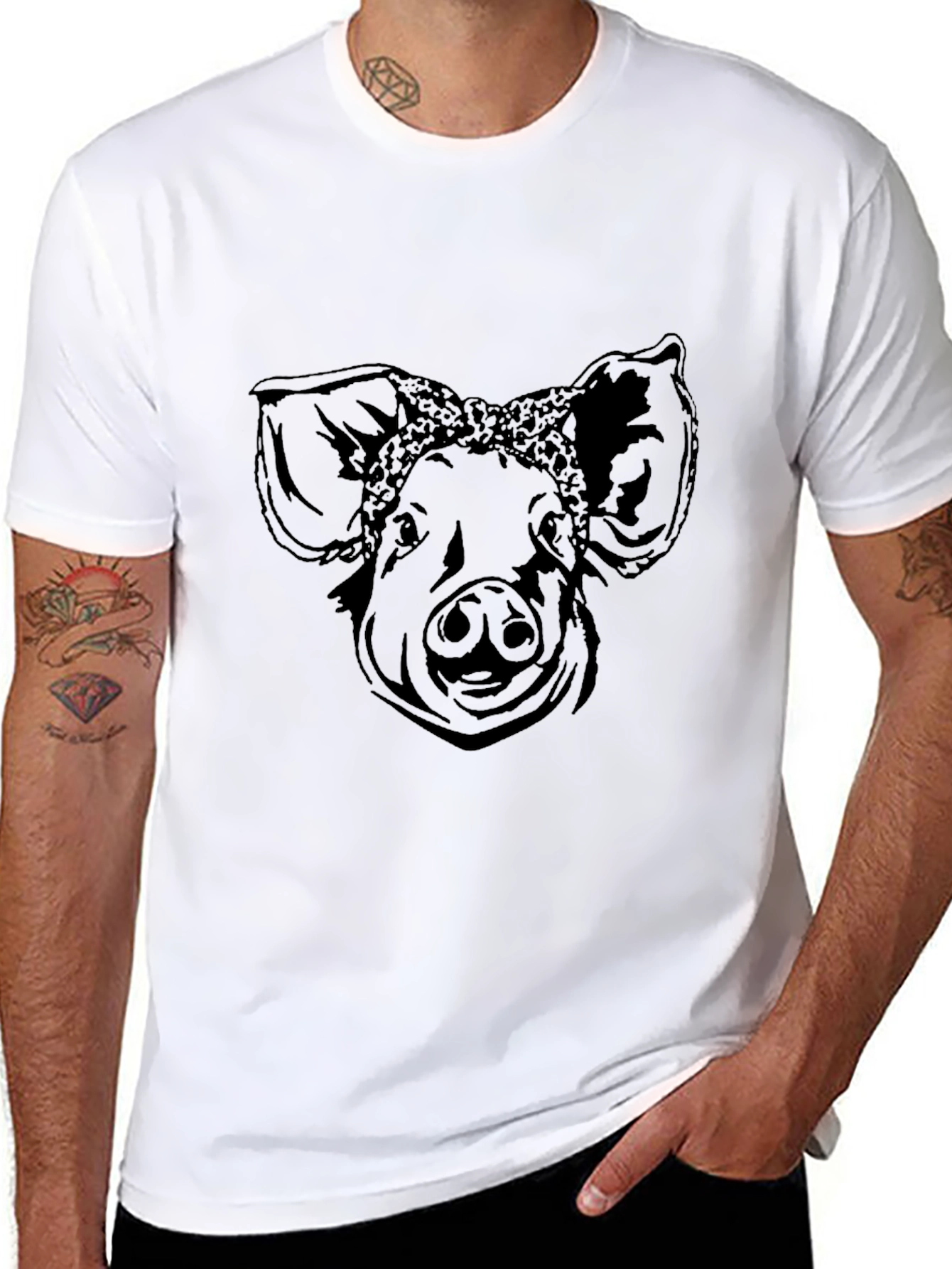 Pig Bandana Graphic T-Shirt - Black