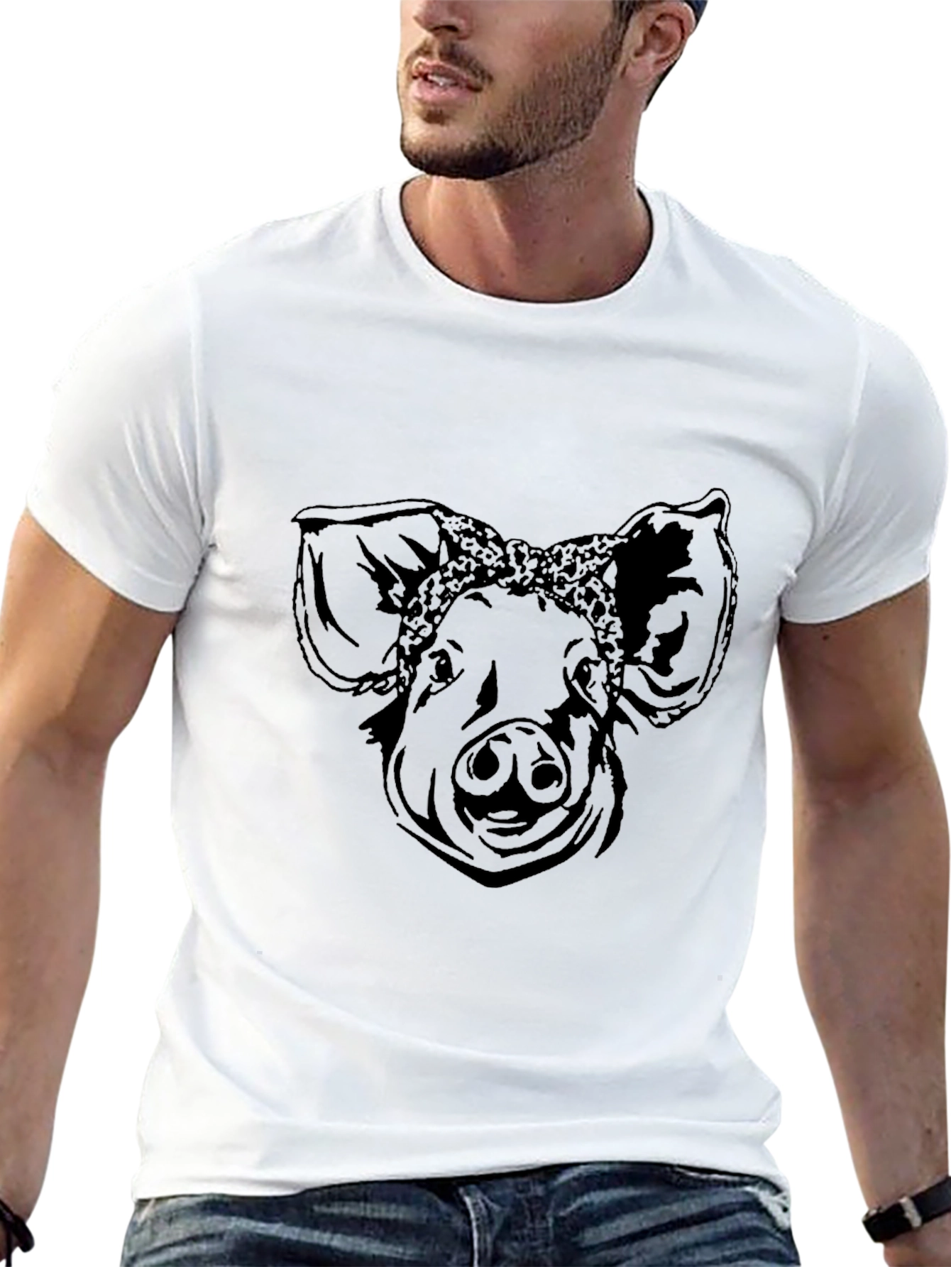 Pig Bandana Graphic T-Shirt - Black
