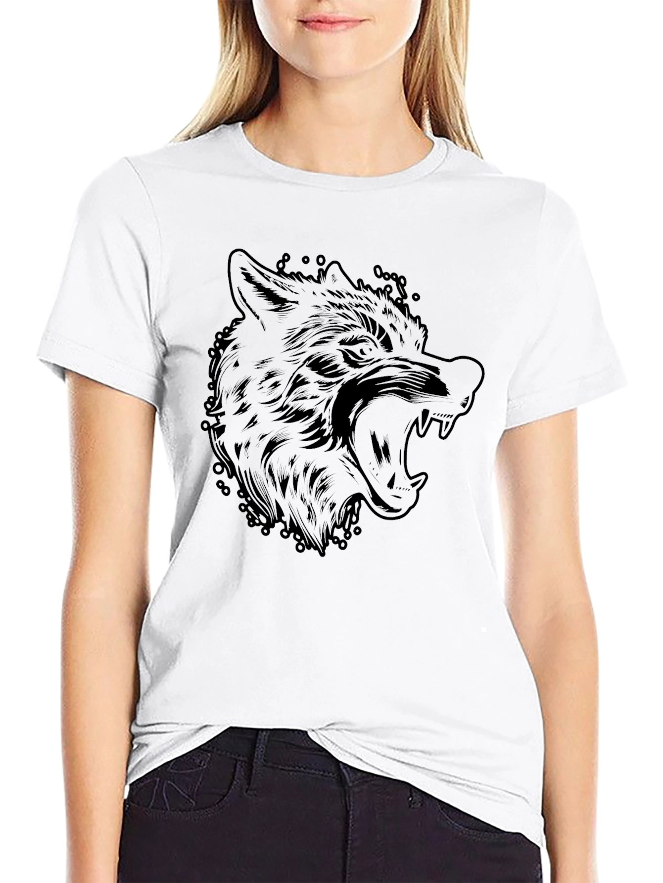 Mens Black Wolf Graphic T-Shirt