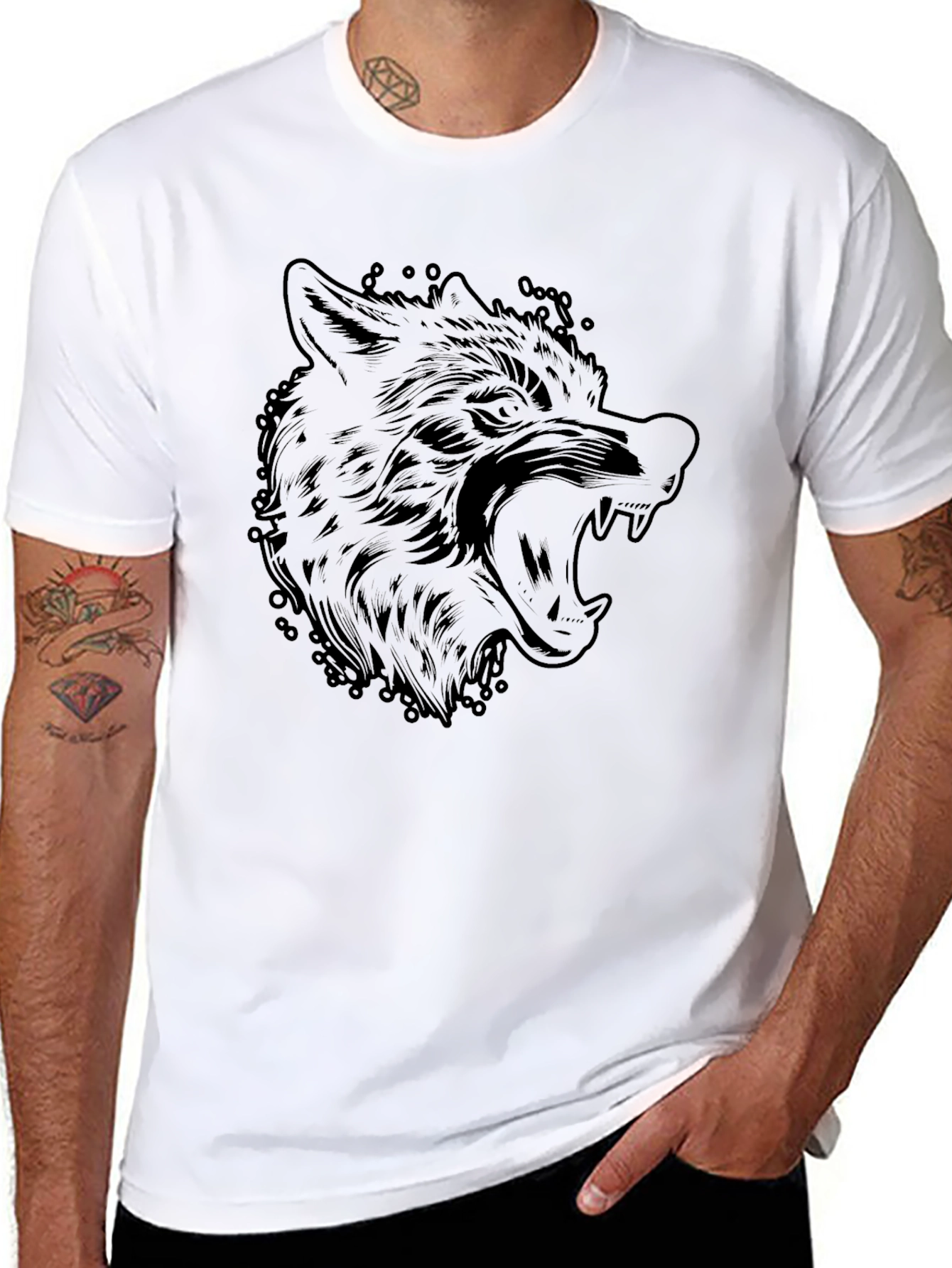 Mens Black Wolf Graphic T-Shirt