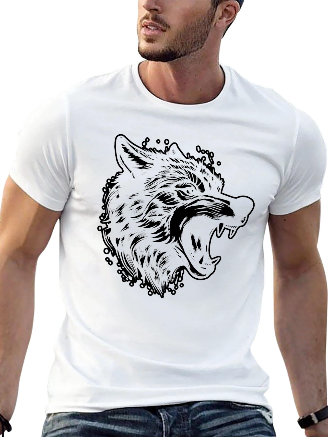 Mens Black Wolf Graphic T-Shirt
