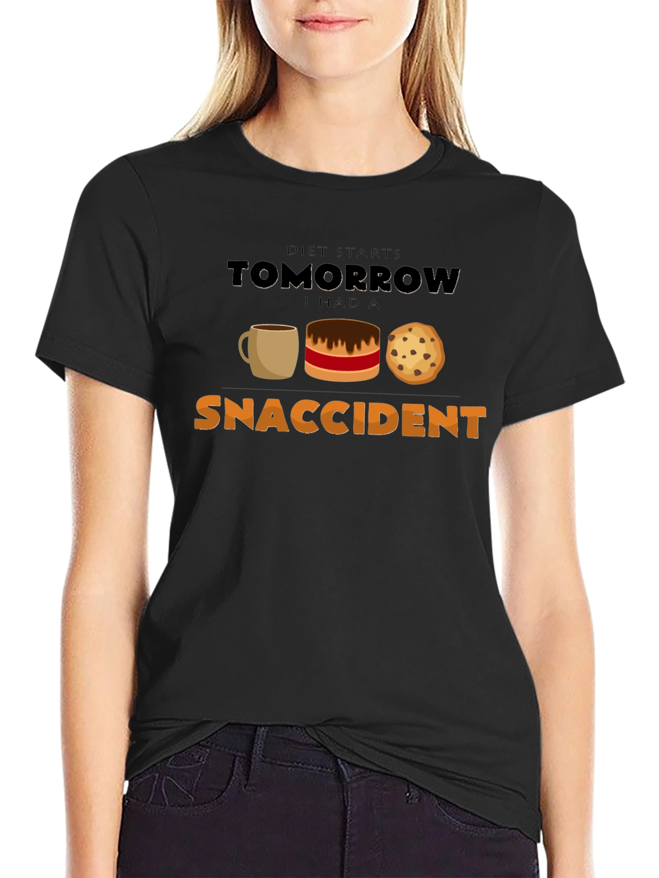 Snaccident Black T-Shirt - Diet Starts Tomorrow