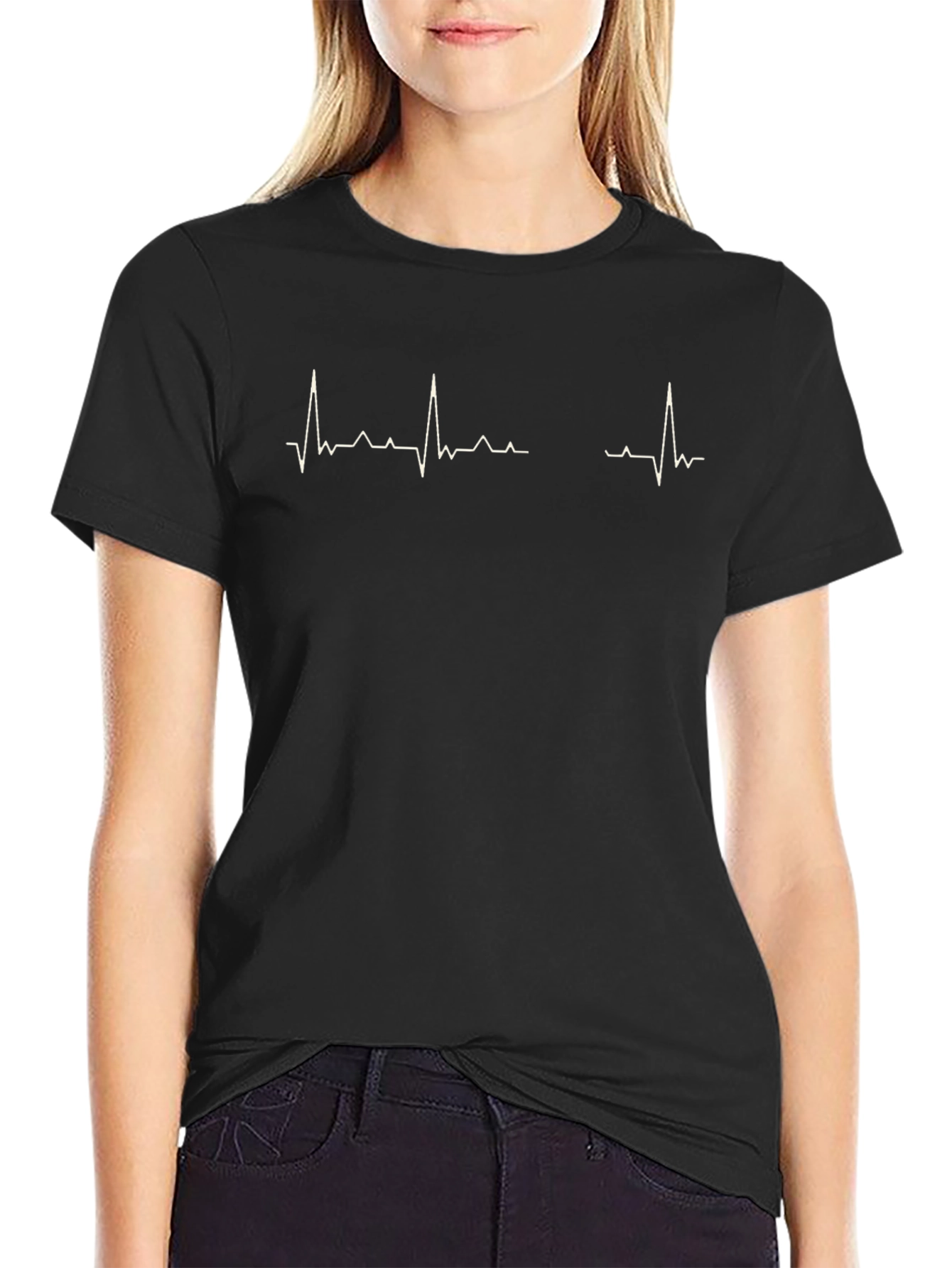 Mens Black T-Shirt with Heartbeat Graphic