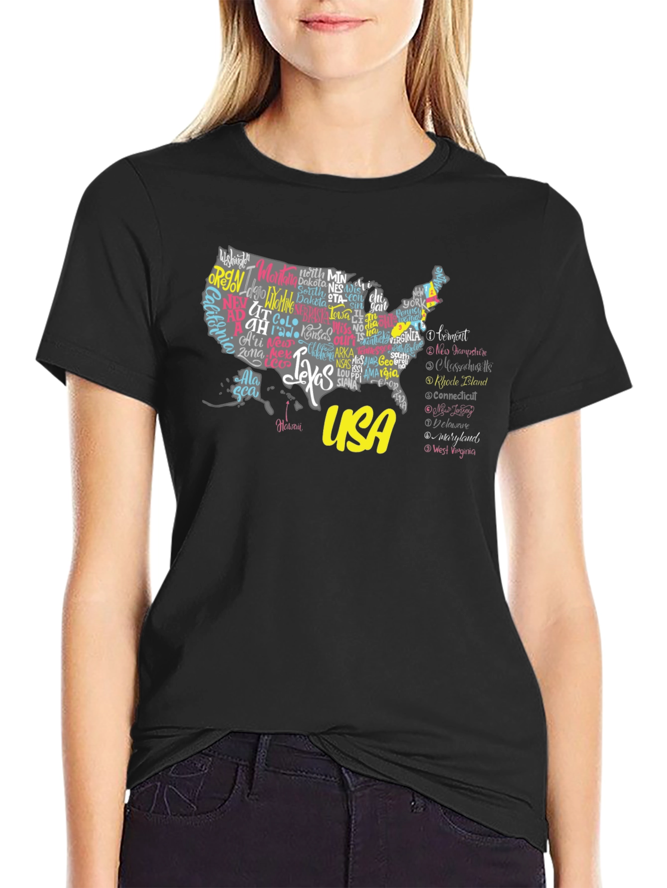 USA States Map Graphic Print Tee - Unisex