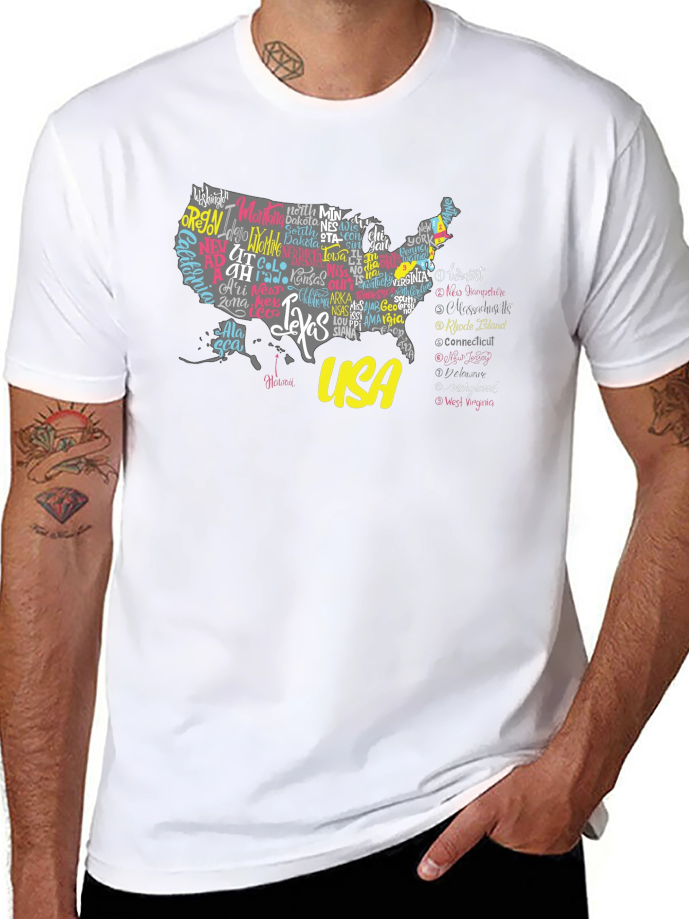 USA States Map Graphic Print Tee - Unisex