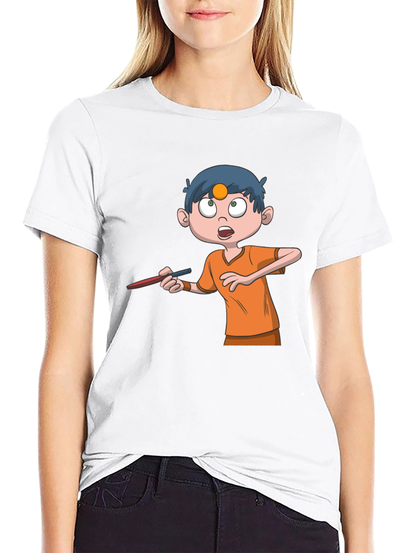 Cartoon Boy Graphic Tee - Black Cotton T-Shirt