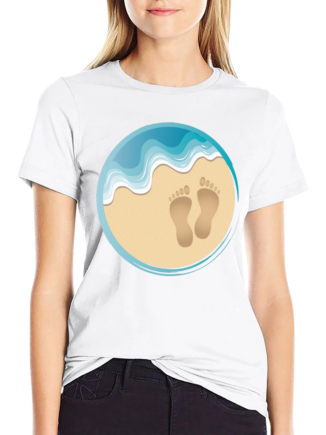 Beach Footprints Graphic T-Shirt