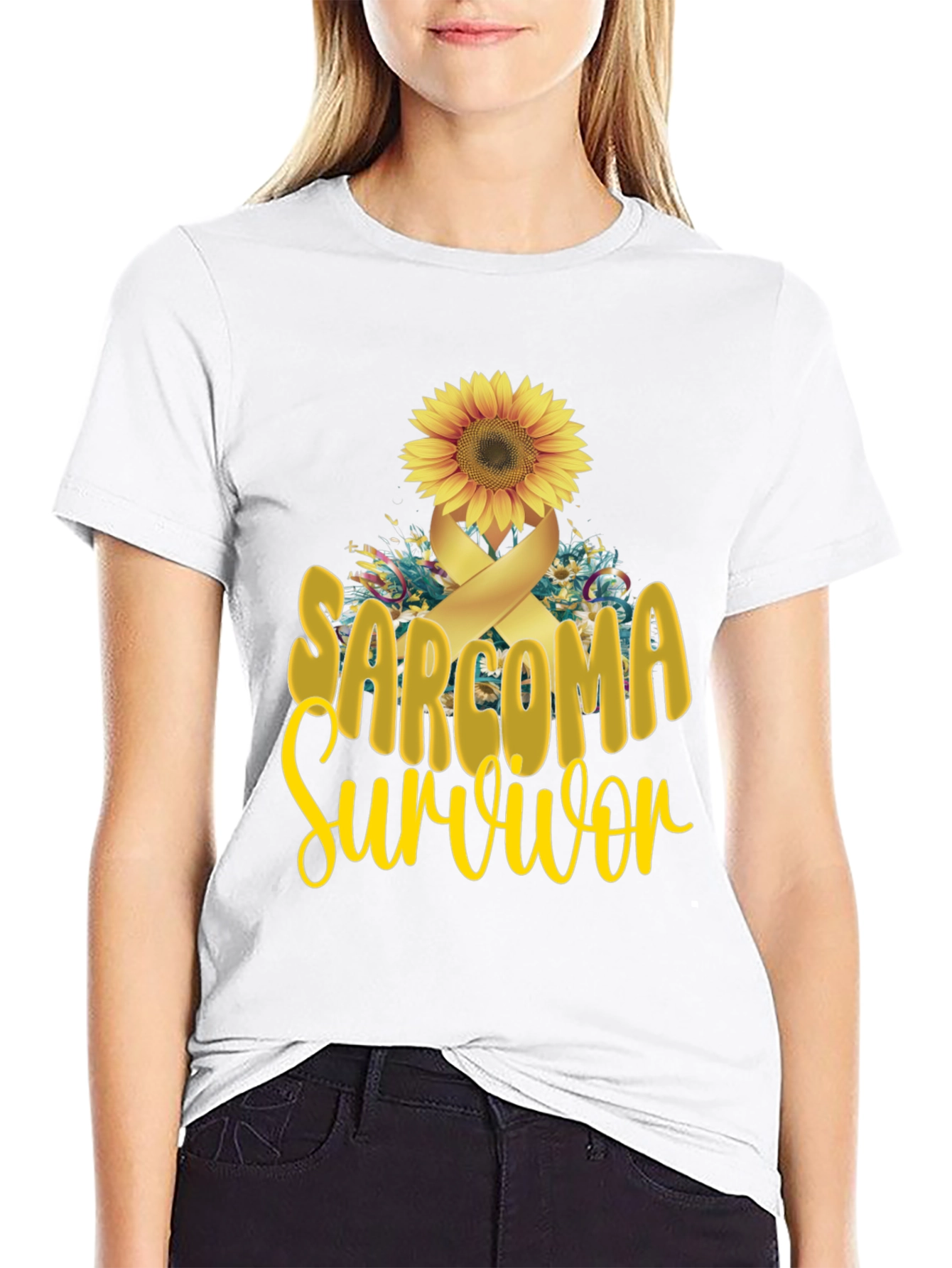 Sarcoma Survivor T-Shirt Sunflower Ribbon Cancer Awareness