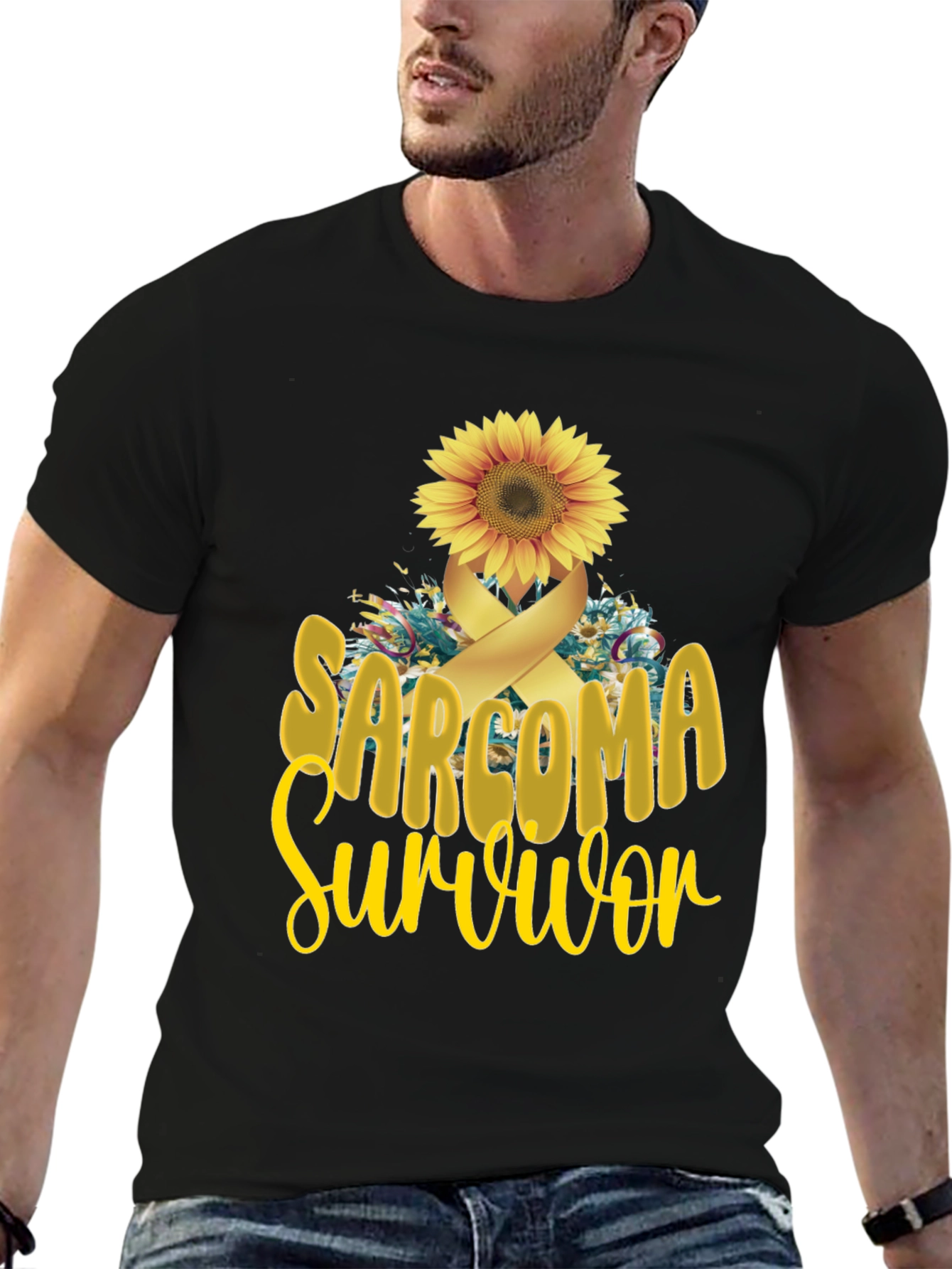 Sarcoma Survivor T-Shirt Sunflower Ribbon Cancer Awareness