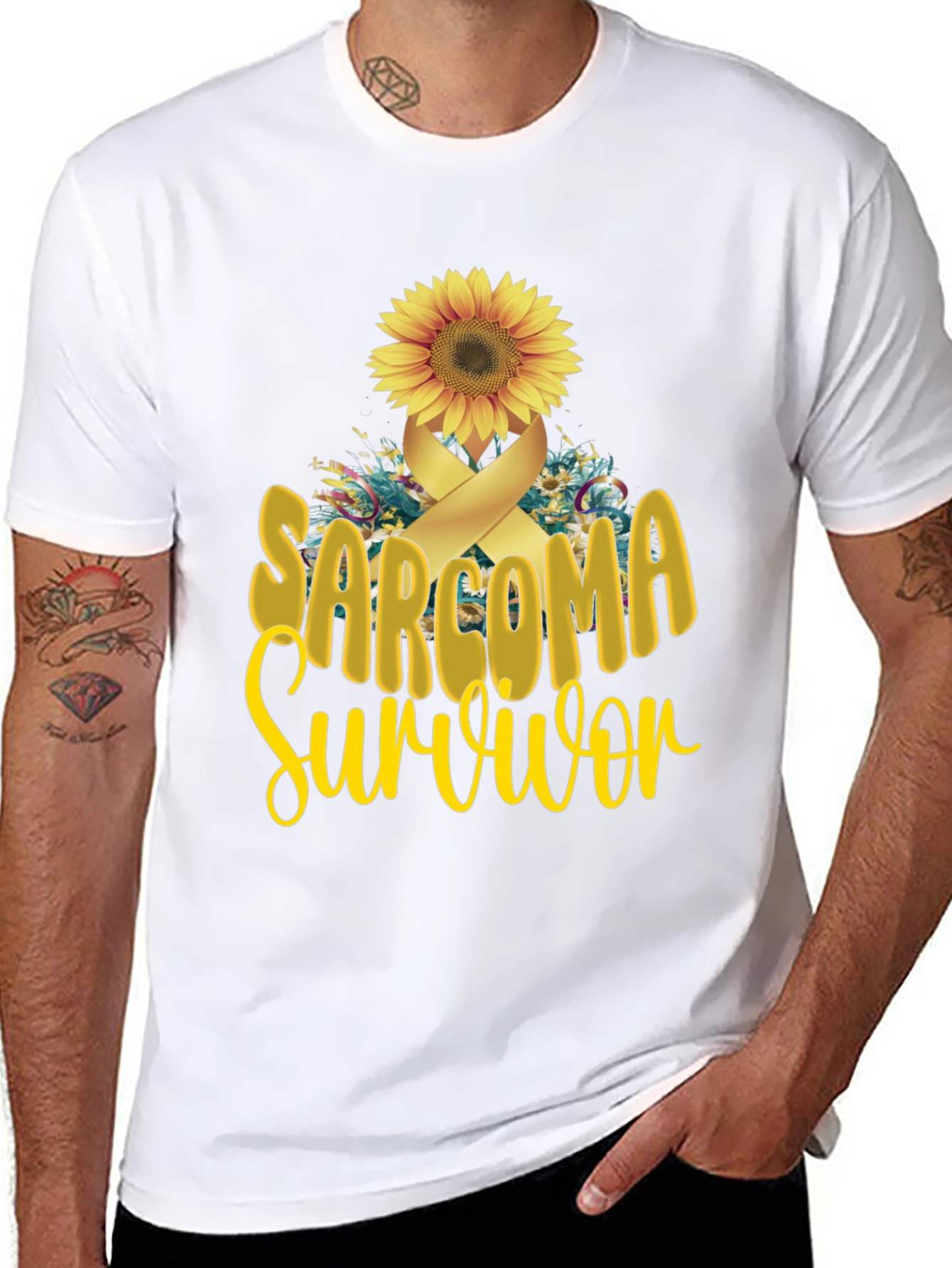 Sarcoma Survivor T-Shirt Sunflower Ribbon Cancer Awareness