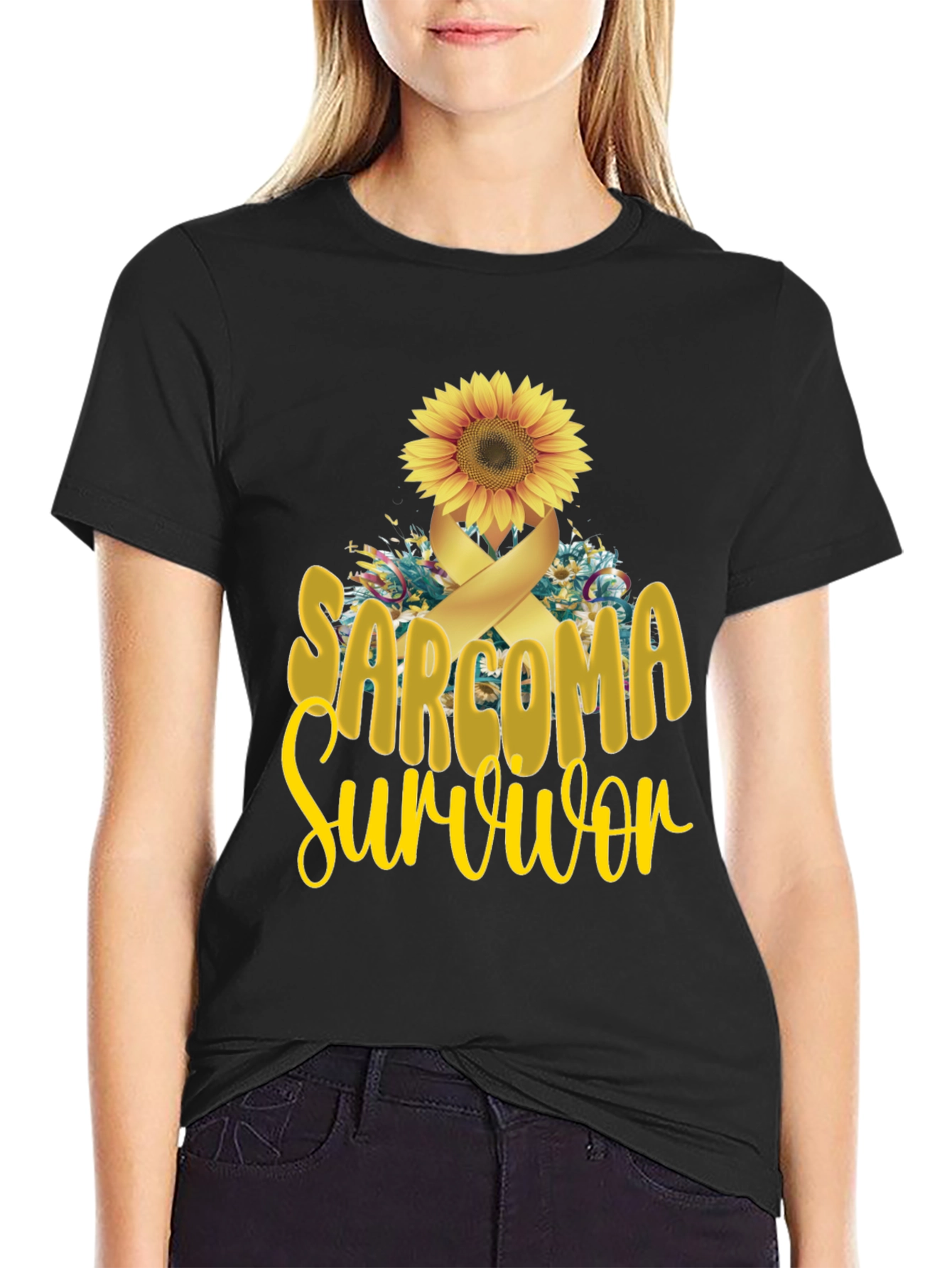 Sarcoma Survivor T-Shirt Sunflower Ribbon Cancer Awareness