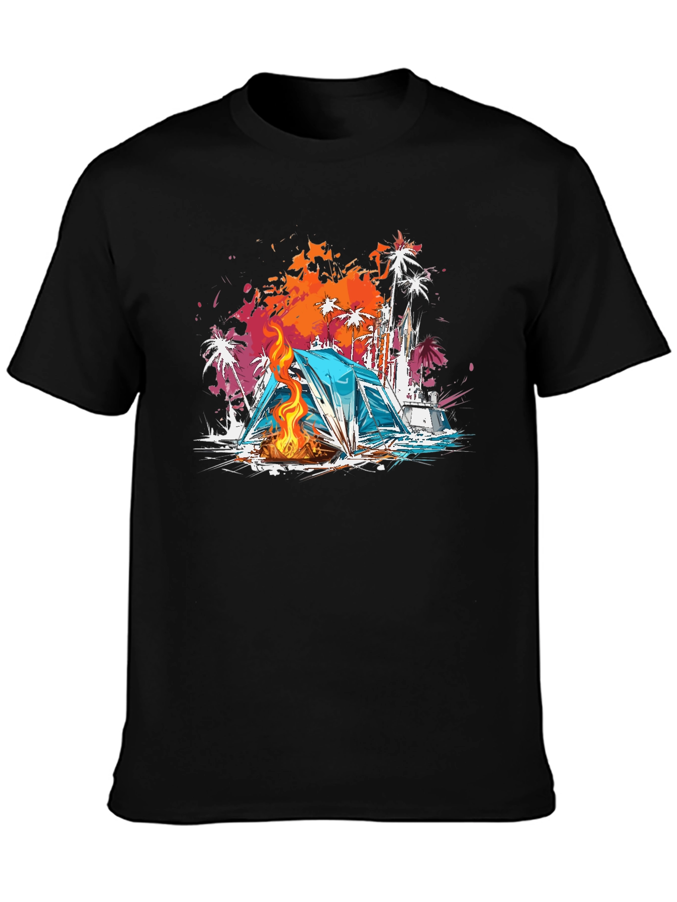 Camping Vibes Graphic Tee - Beach Campfire T-Shirt