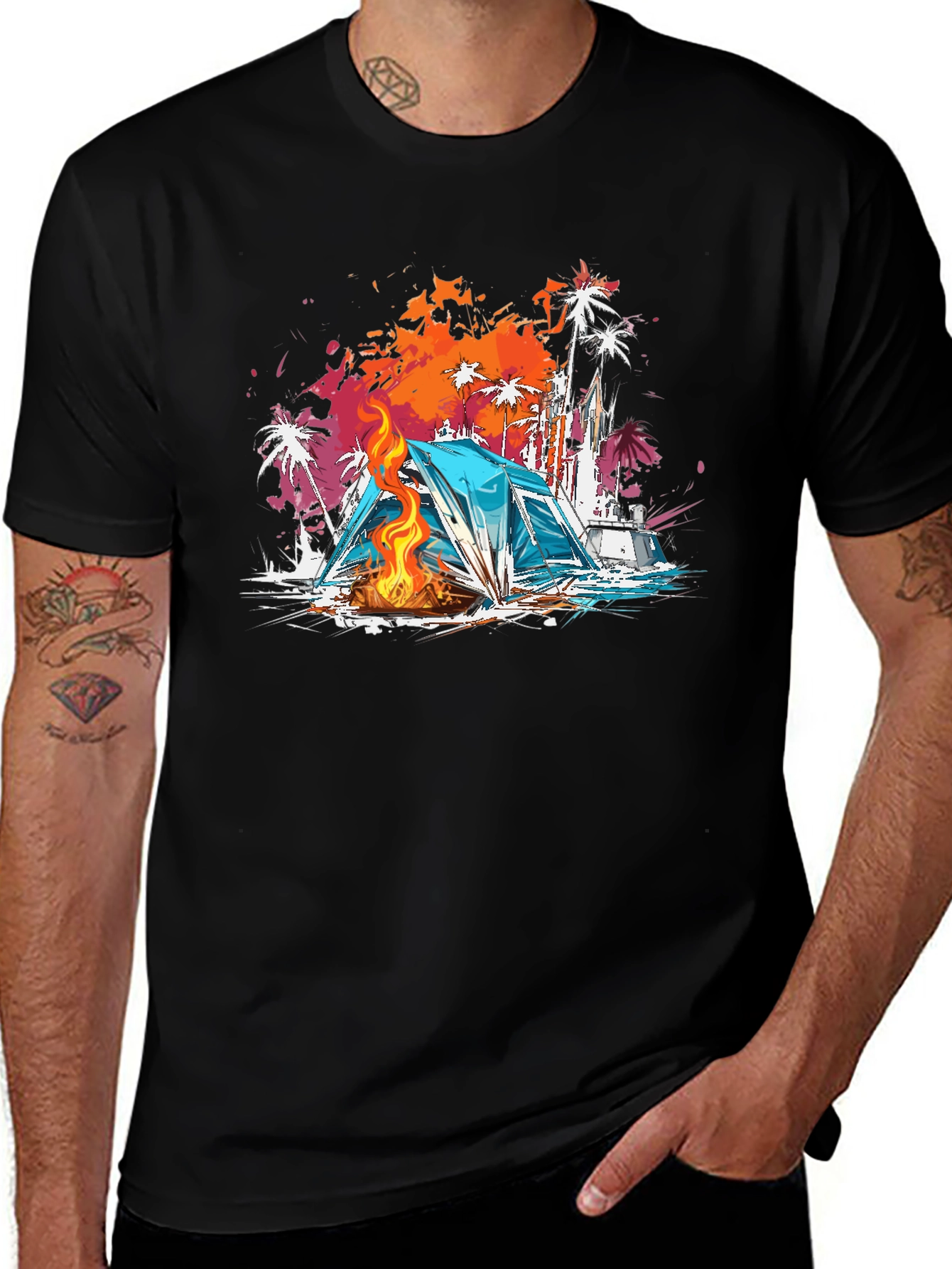 Camping Vibes Graphic Tee - Beach Campfire T-Shirt