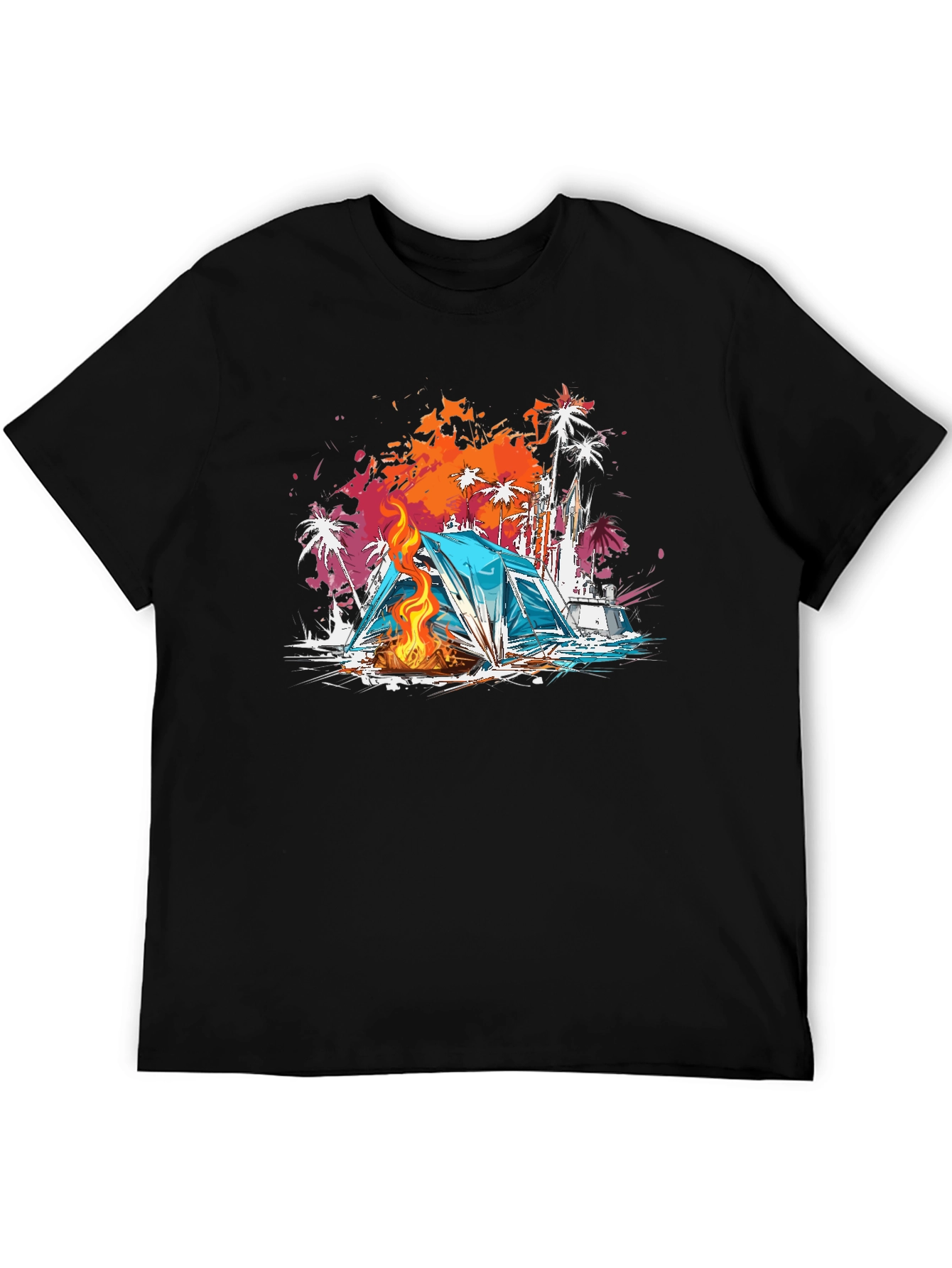 Camping Vibes Graphic Tee - Beach Campfire T-Shirt