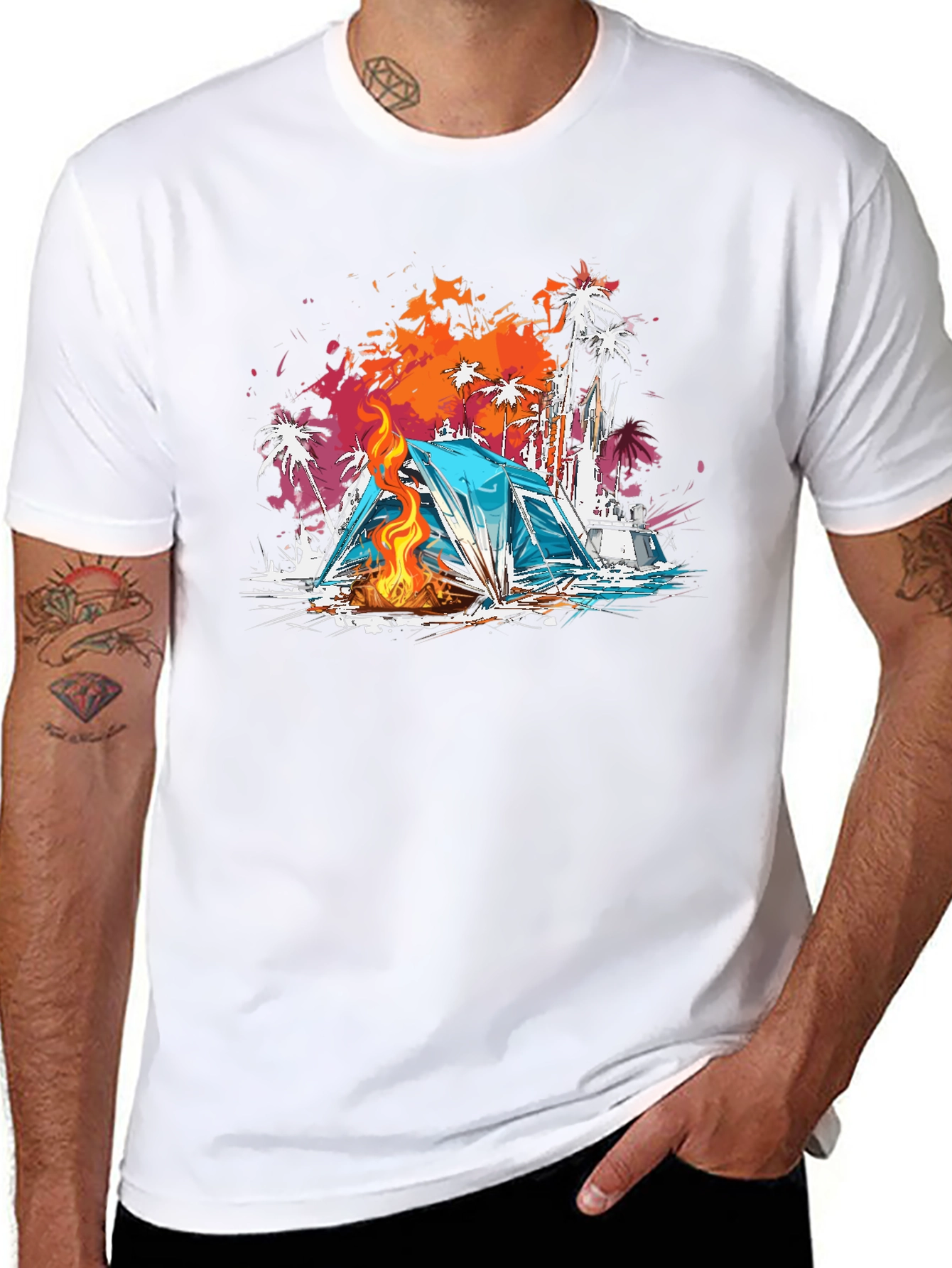 Camping Vibes Graphic Tee - Beach Campfire T-Shirt