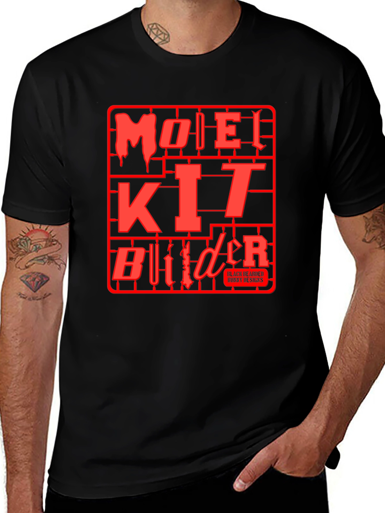 Model Kit Builder T-Shirt - Black Red Graphic Tee