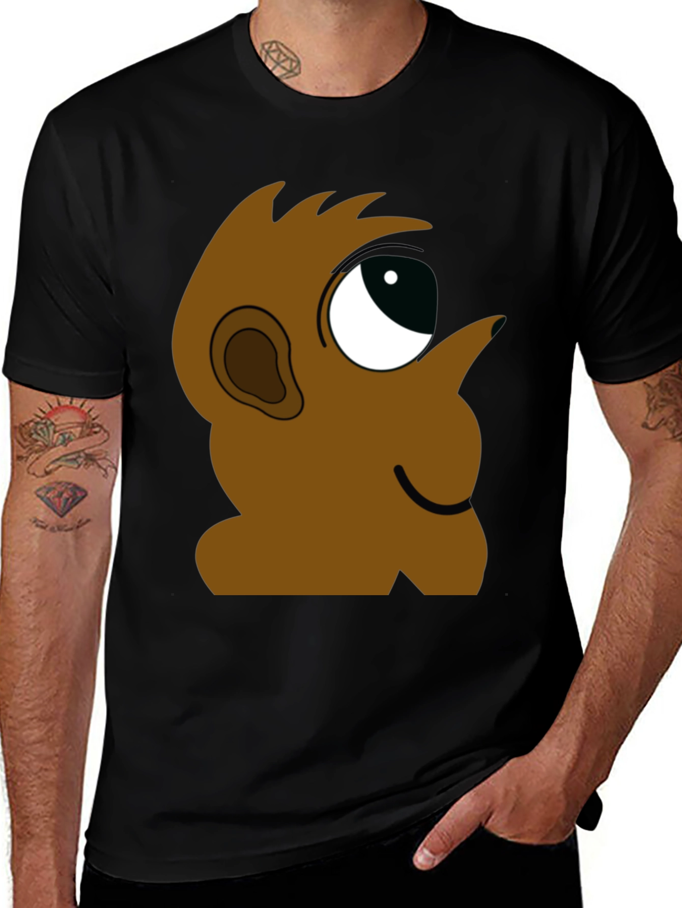 Cartoon Character Graphic Tee - Black