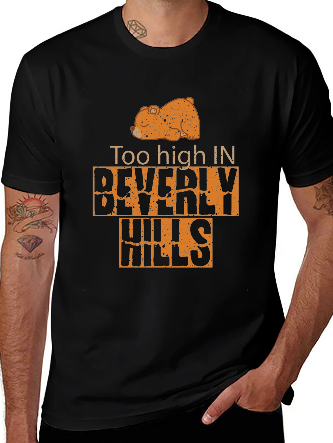 Too High in Beverly Hills Mens Black T-Shirt