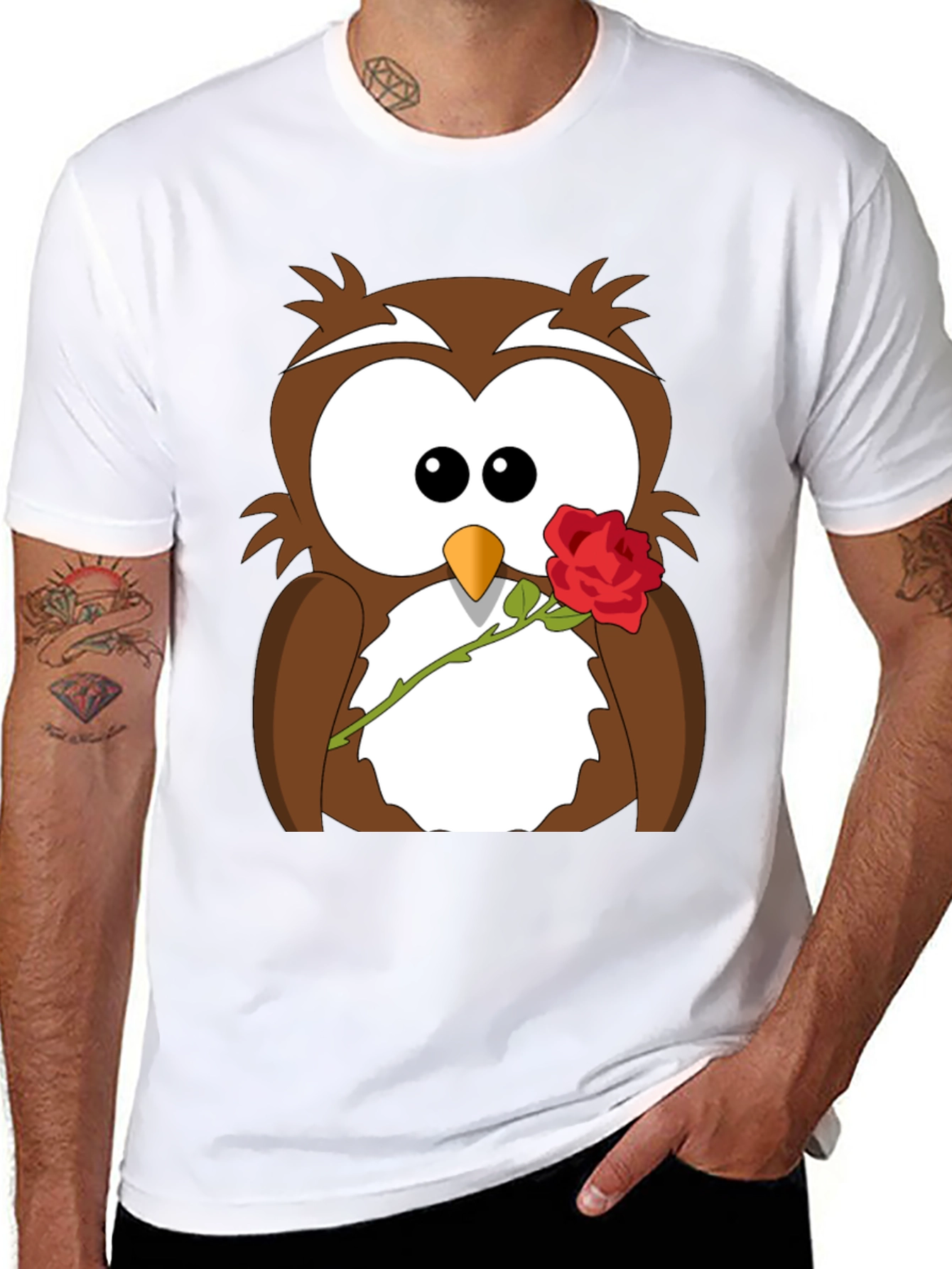 Owl With Rose Graphic T-Shirt