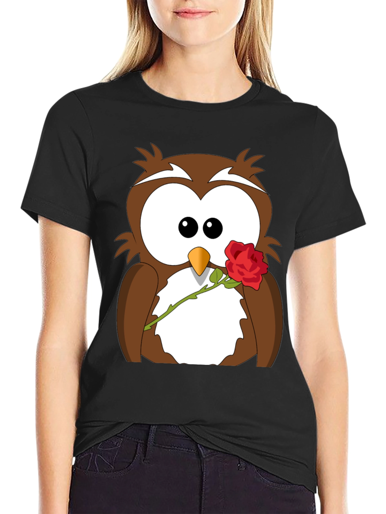 Owl With Rose Graphic T-Shirt