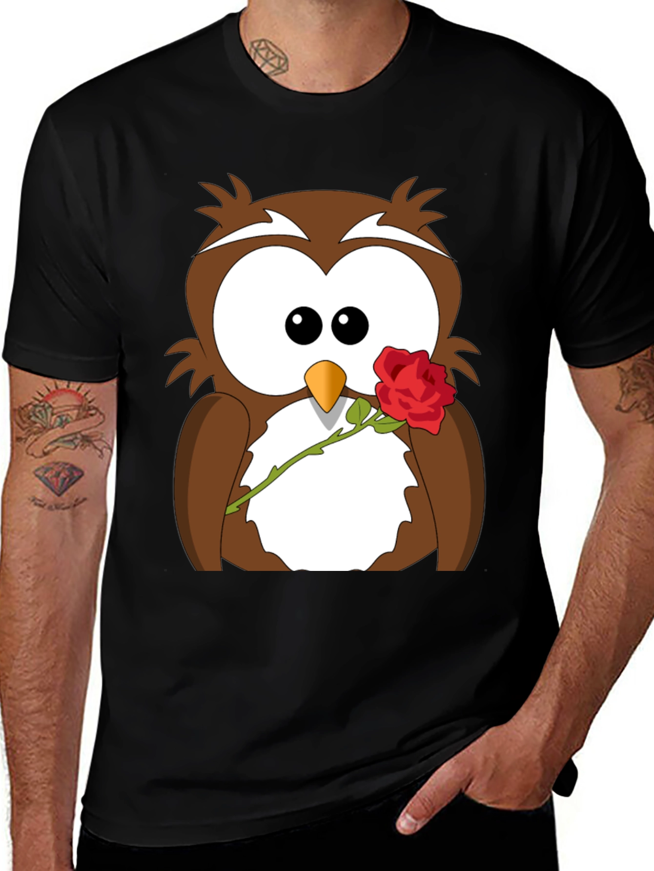 Owl With Rose Graphic T-Shirt